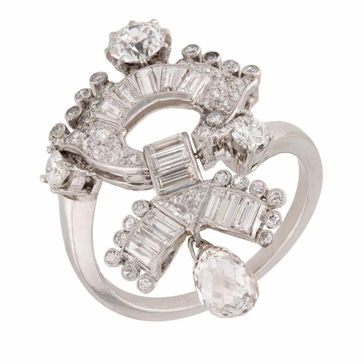 Art Deco Platinum Diamond Briolette Ring