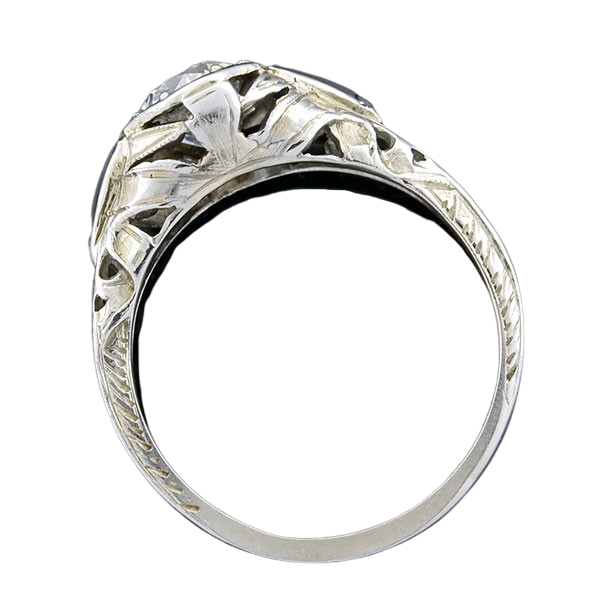 Art Deco 18kt Diamond & Sapphire Engagement Ring .82ct