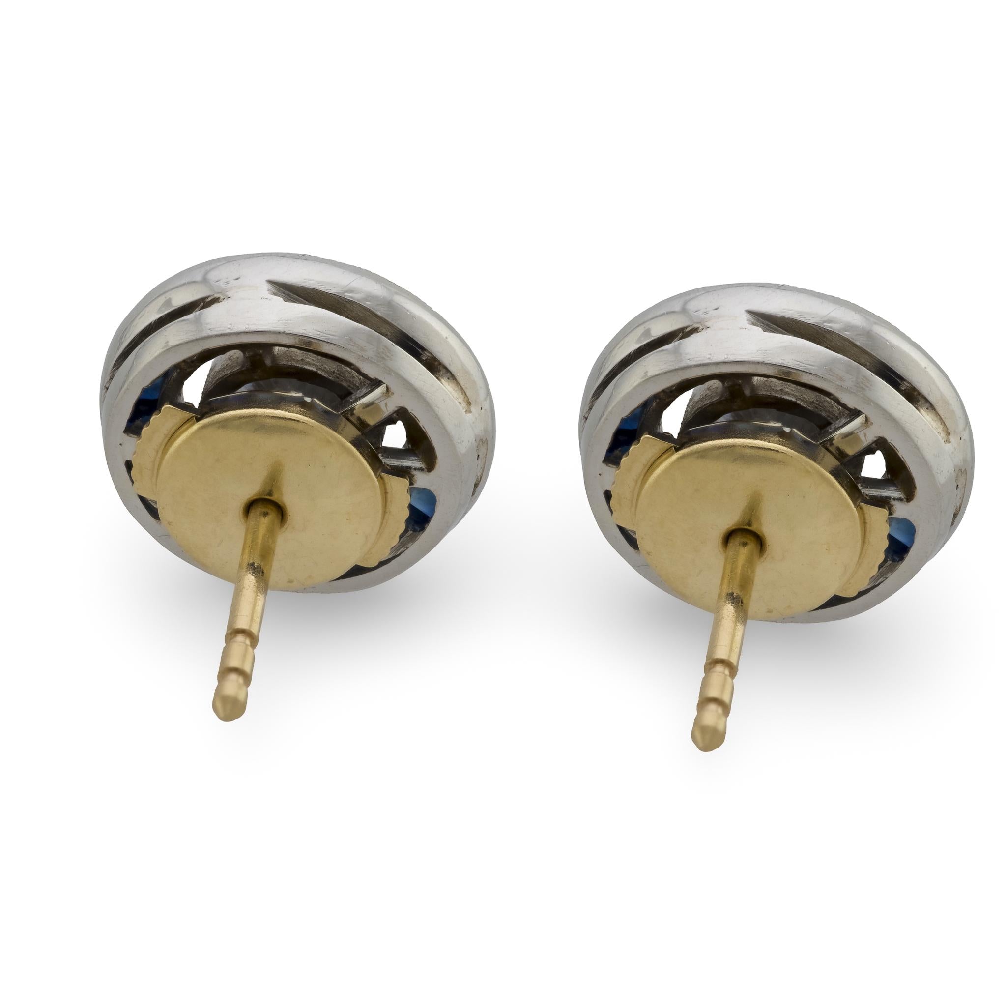 Estate 14k/Platinum Diamond & Sapphire Halo Earrings