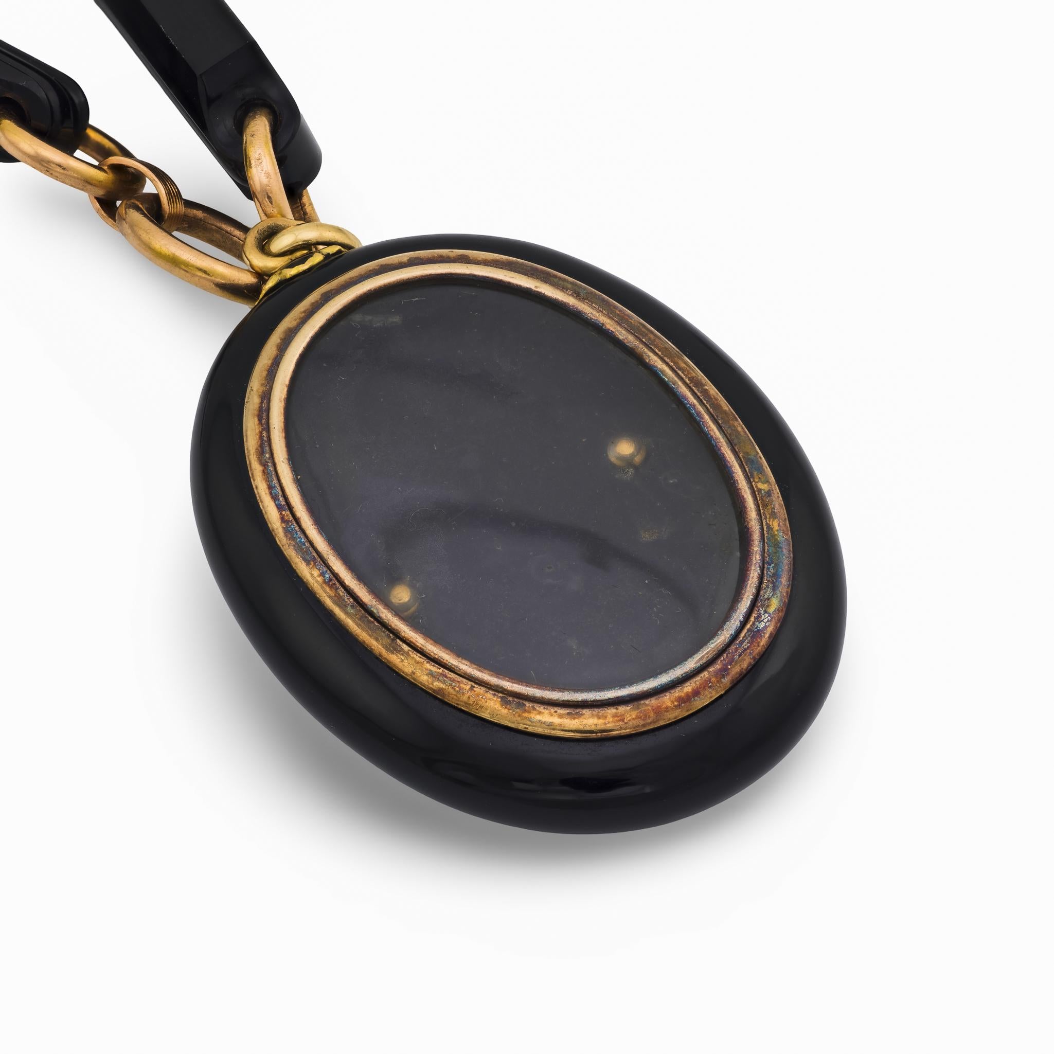 Victorian 14k Jet & Pearl Locket Pendant Necklace