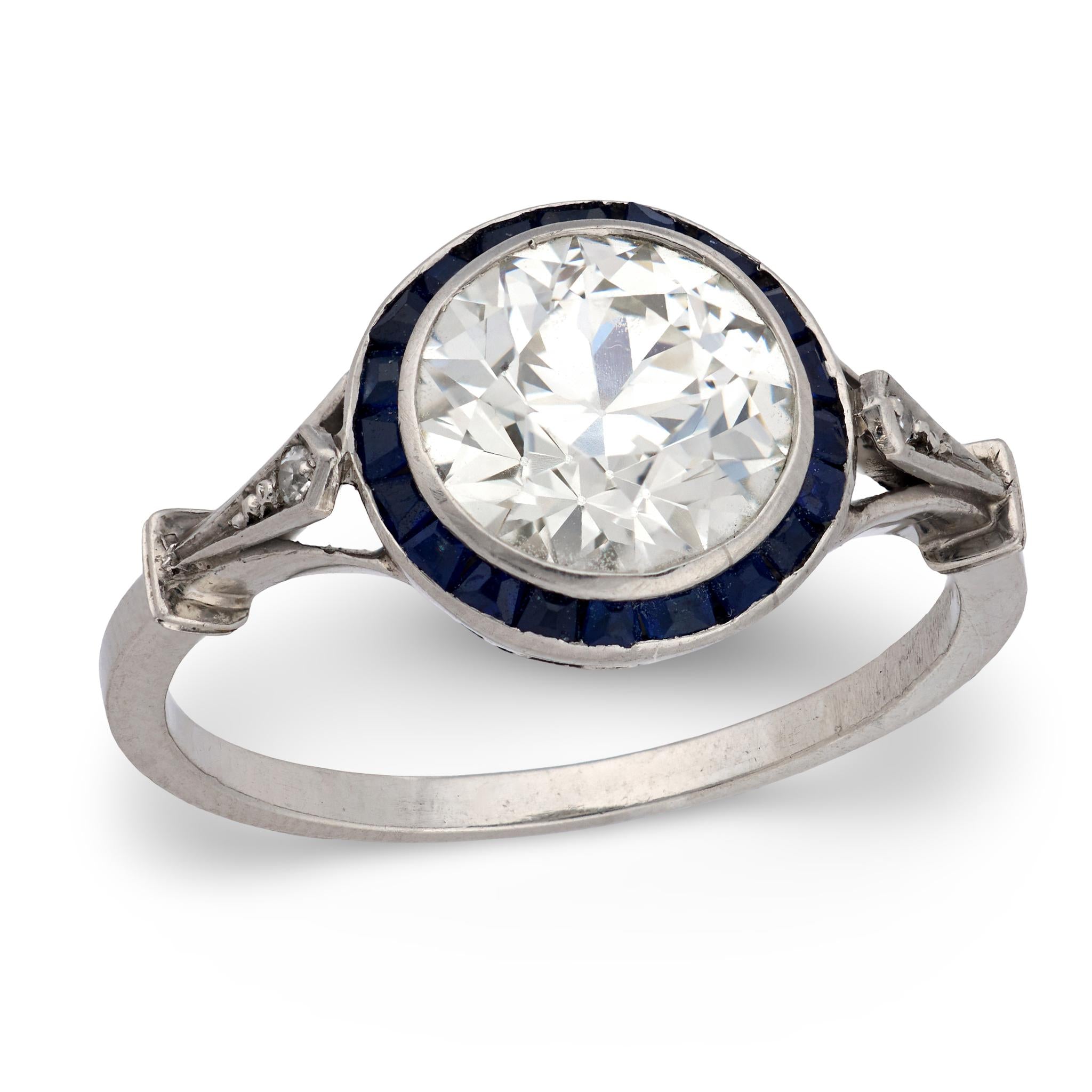 Art Deco Platinum Diamond & Sapphire Engagement Ring 2.50ct
