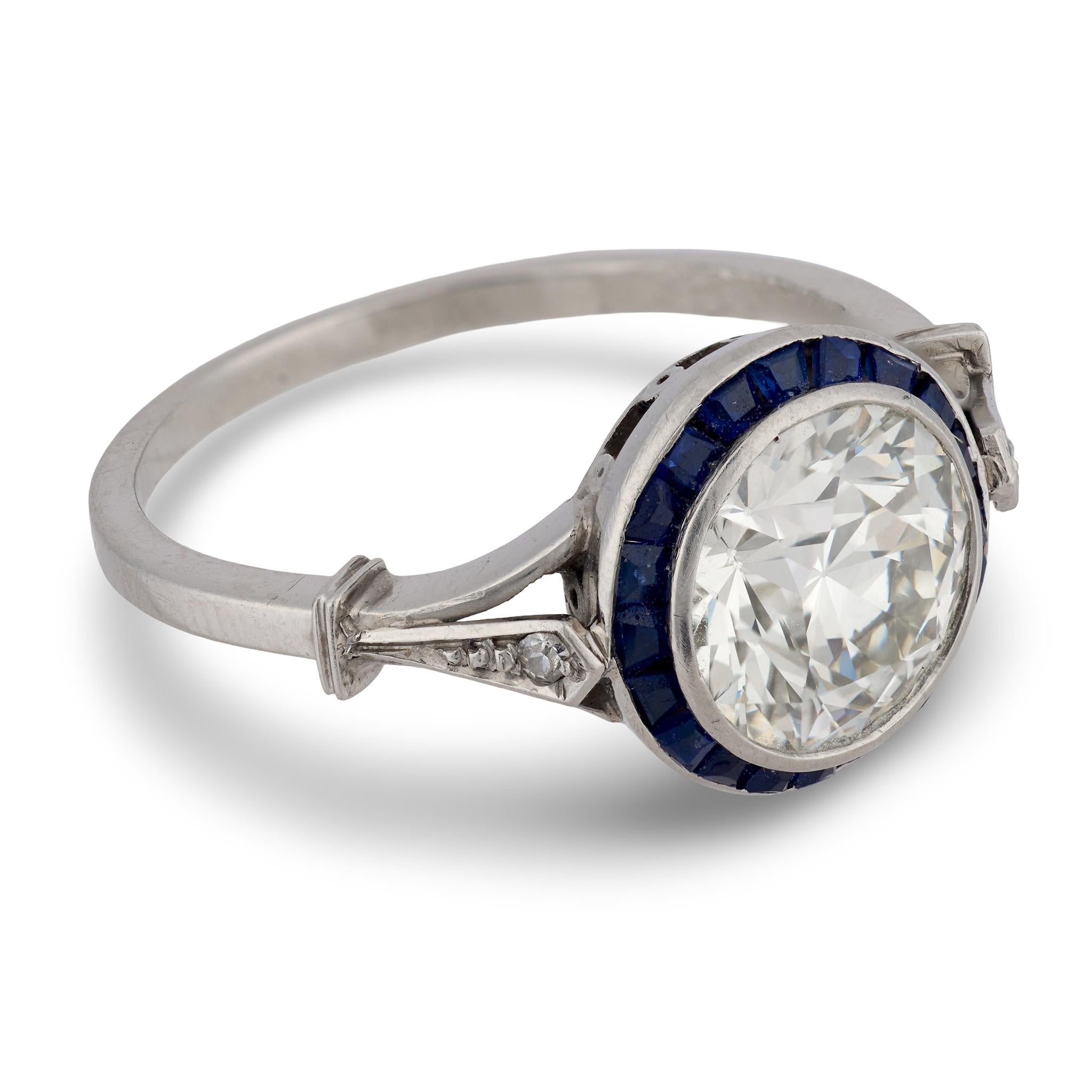 Art Deco Platinum Diamond & Sapphire Engagement Ring 2.50ct