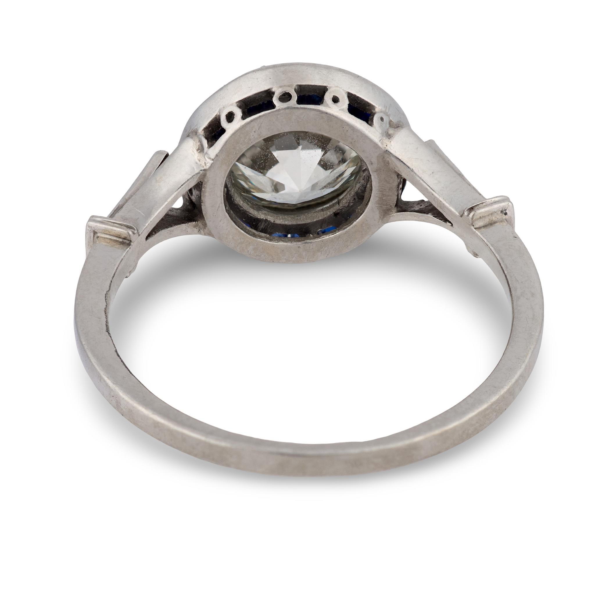 Art Deco Platinum Diamond & Sapphire Engagement Ring 2.50ct