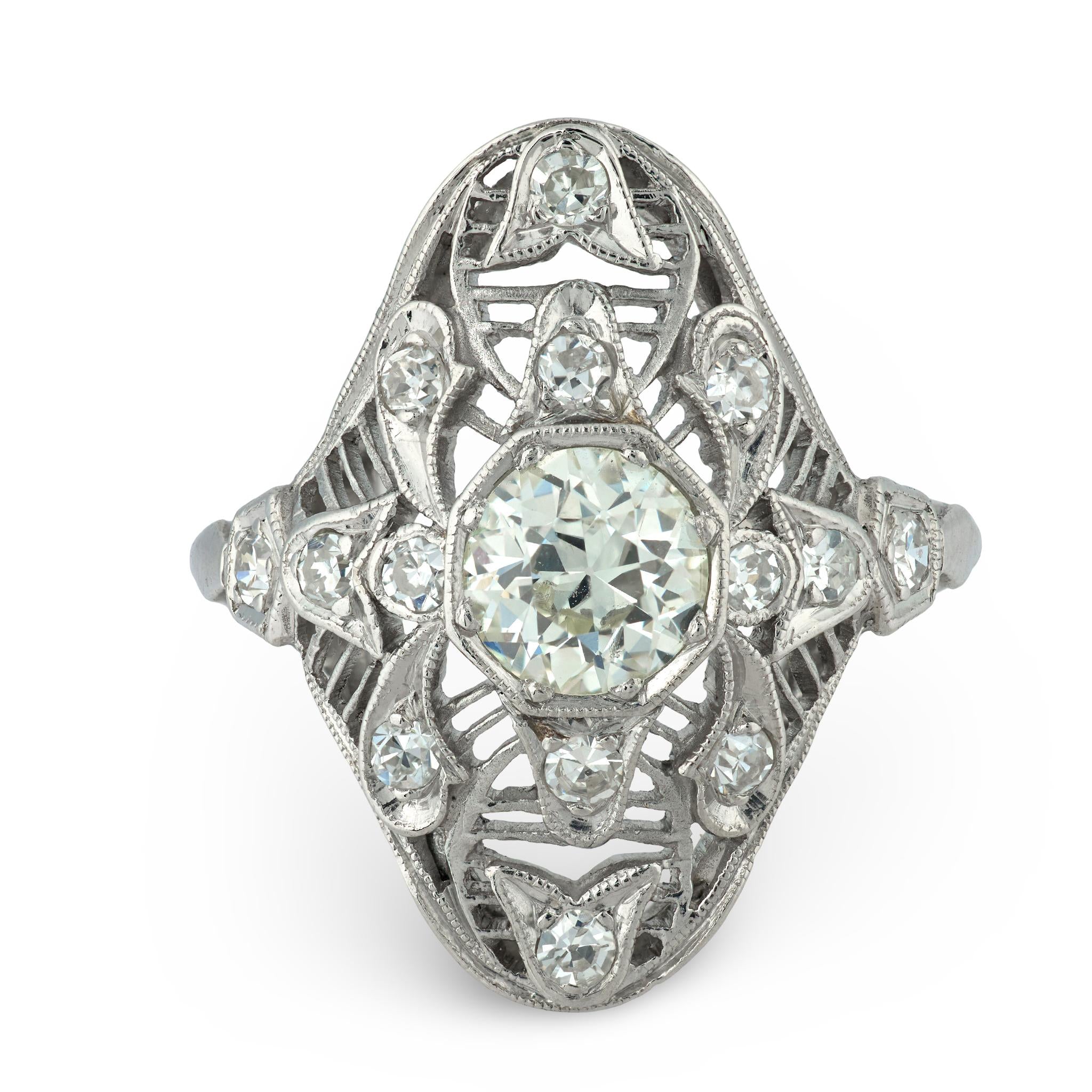 Edwardian Platinum Diamond Navette Ring