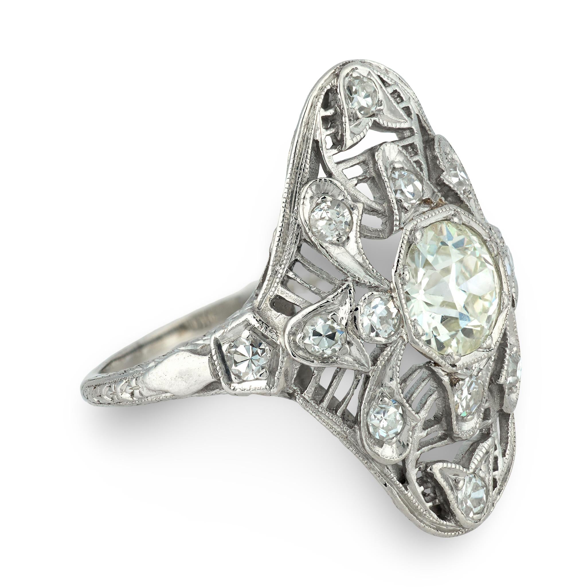 Edwardian Platinum Diamond Navette Ring