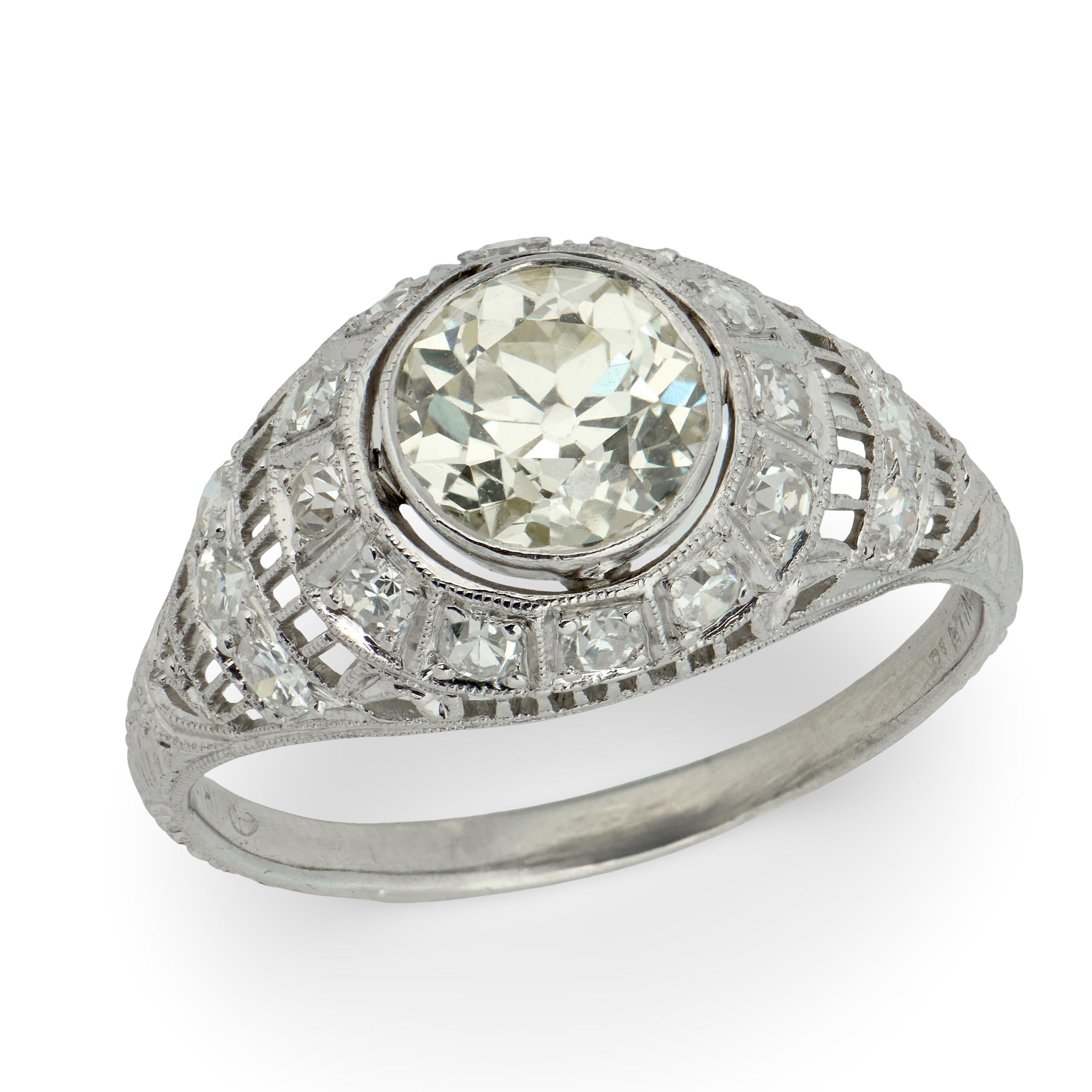 Art Deco Platinum Diamond Engagement Ring 1.57ct