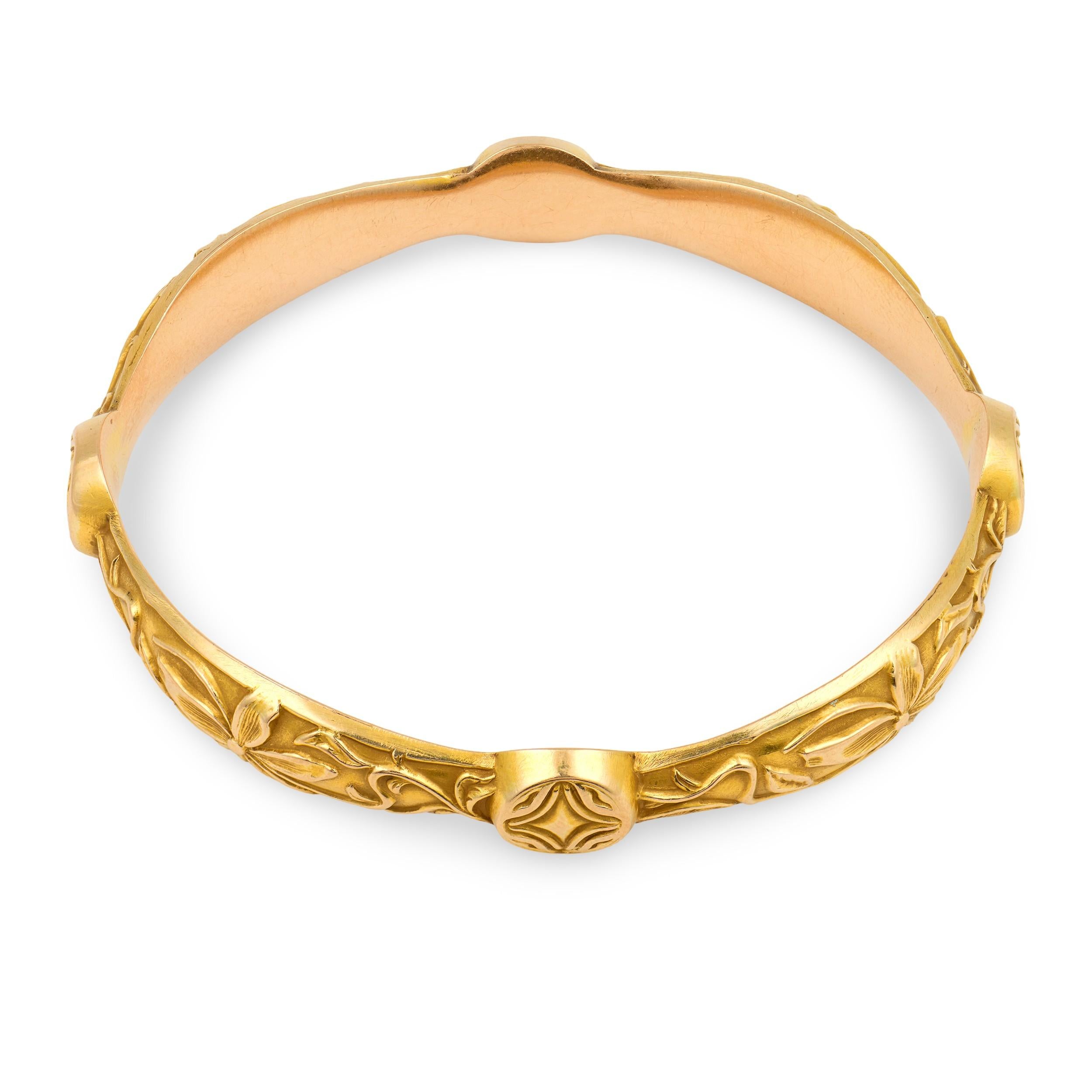 Art Nouveau 14k Repoussé Bangle