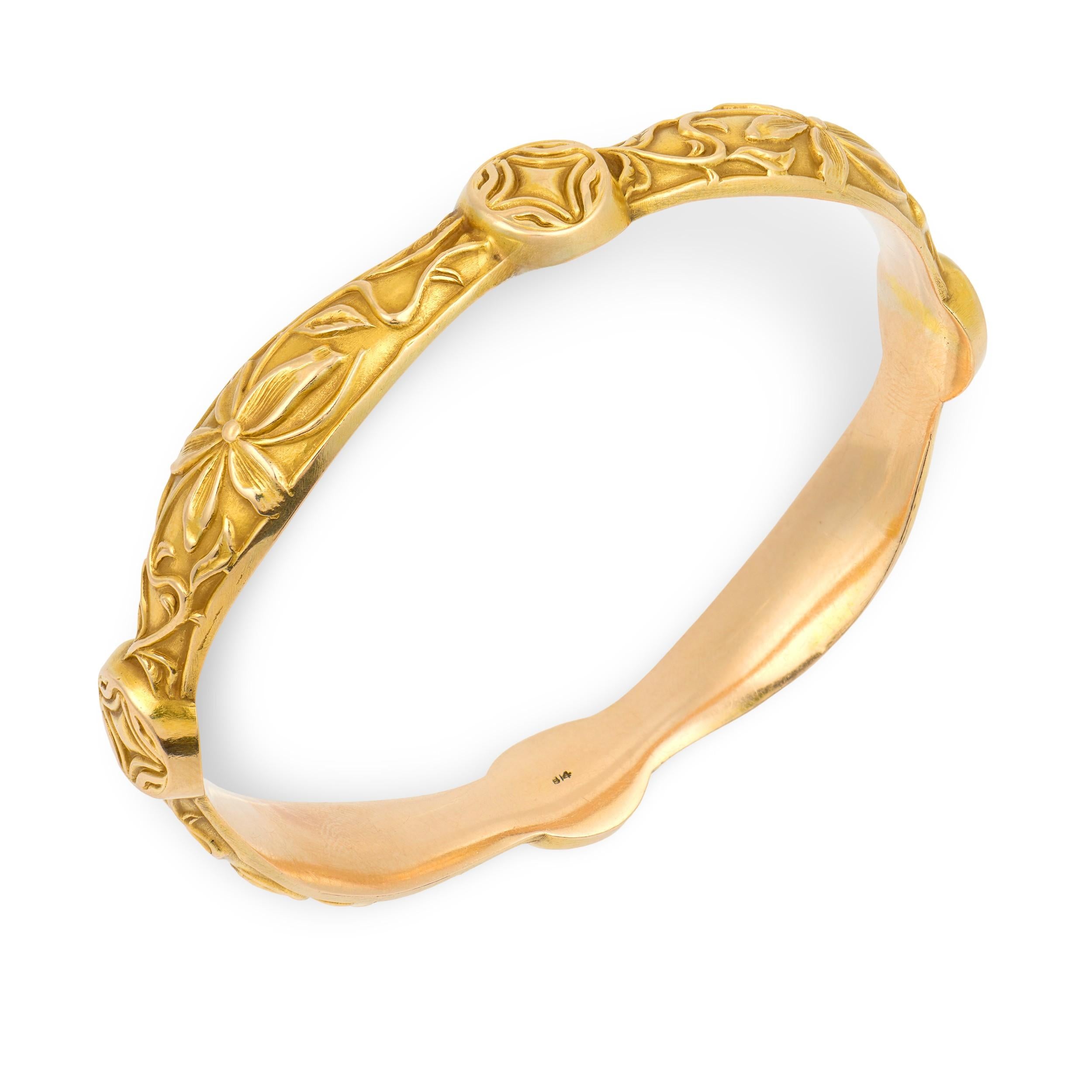 Art Nouveau 14k Repoussé Bangle