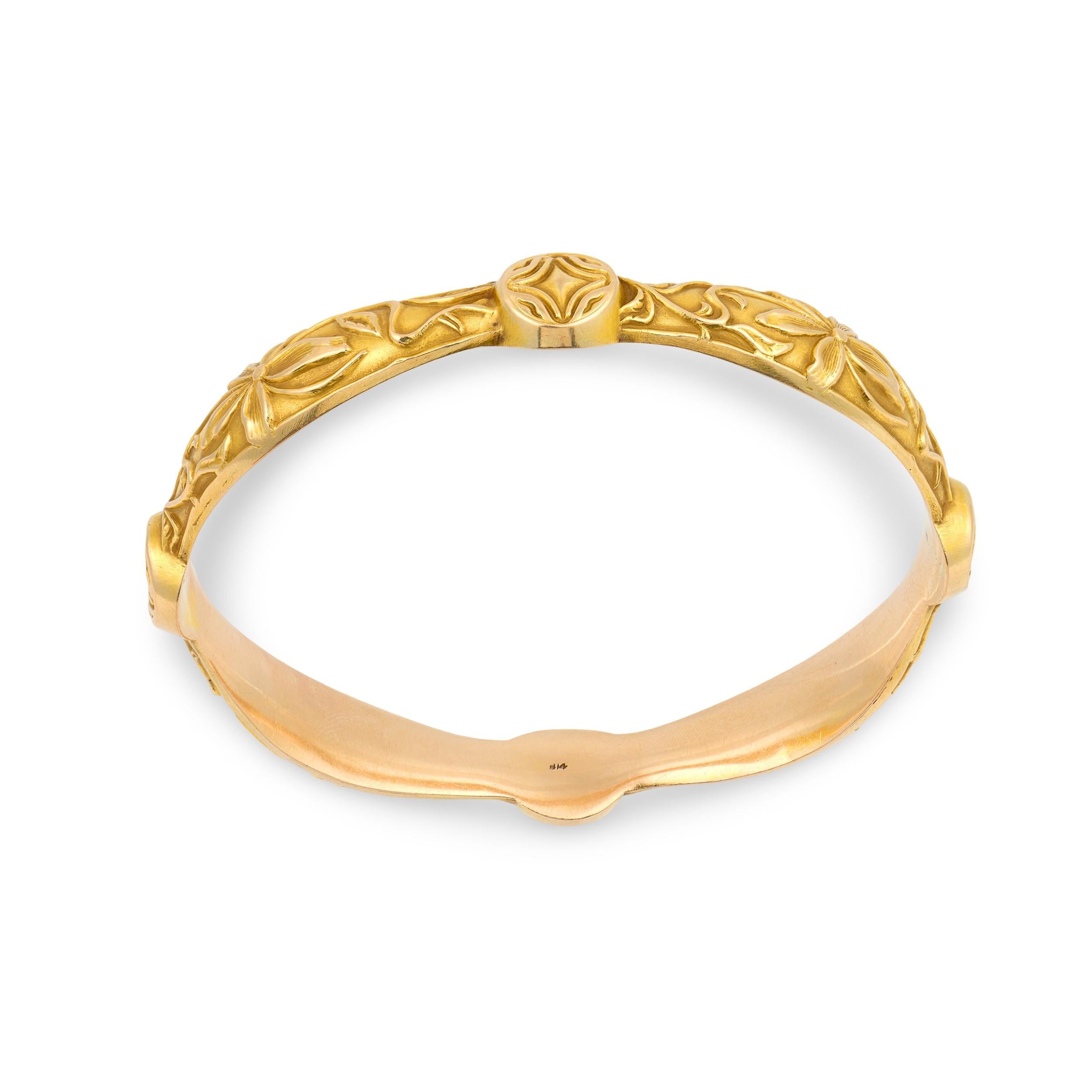 Art Nouveau 14k Repoussé Bangle