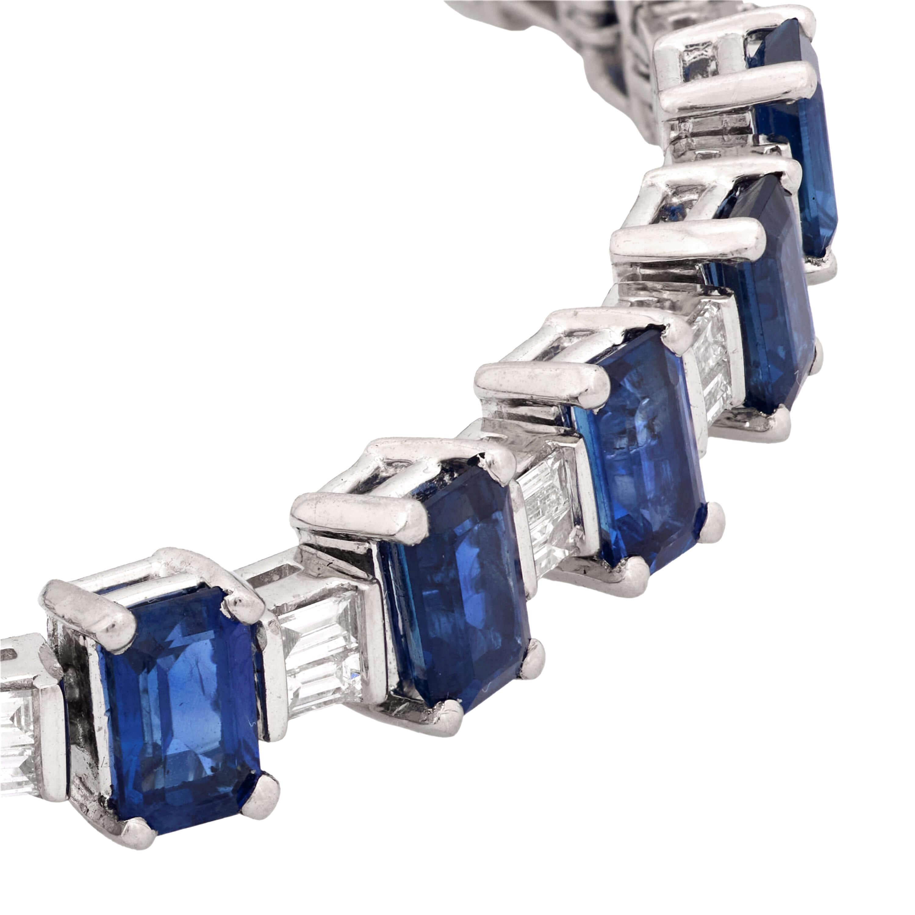 Estate Platinum Sapphire and Diamond Tennis Bracelet