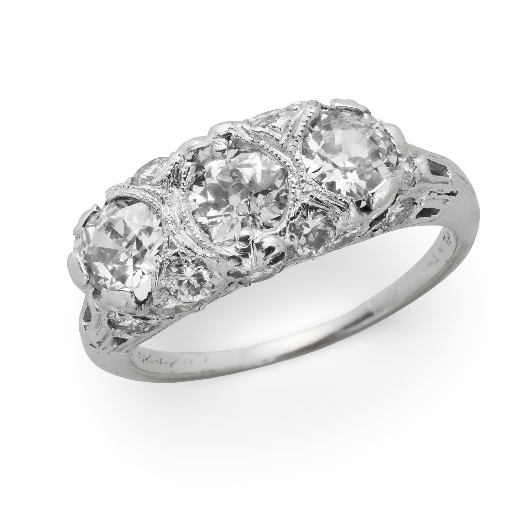Art Deco Platinum Diamond Three Stone Ring