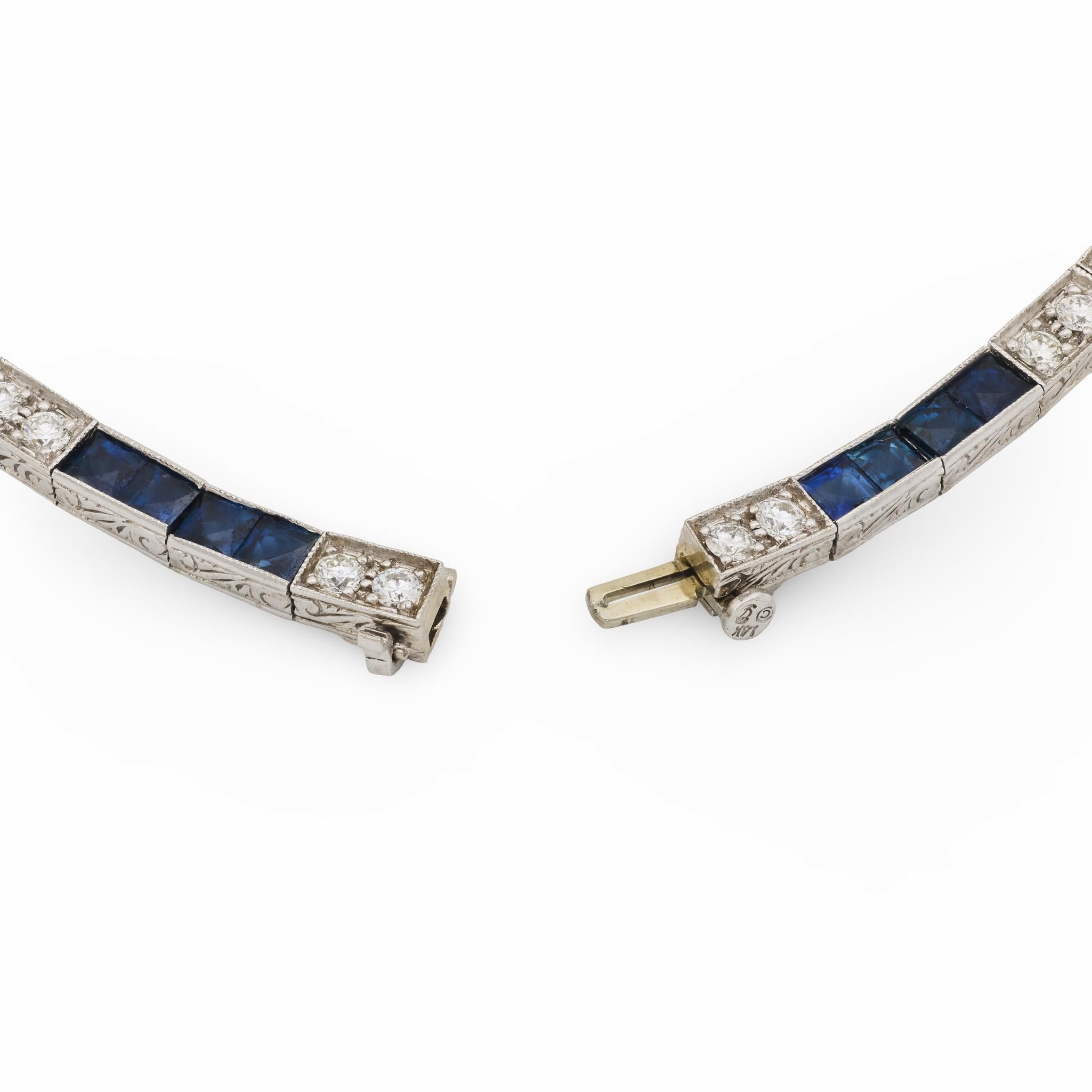 Art Deco 14k Diamond & Sapphire Tennis Necklace