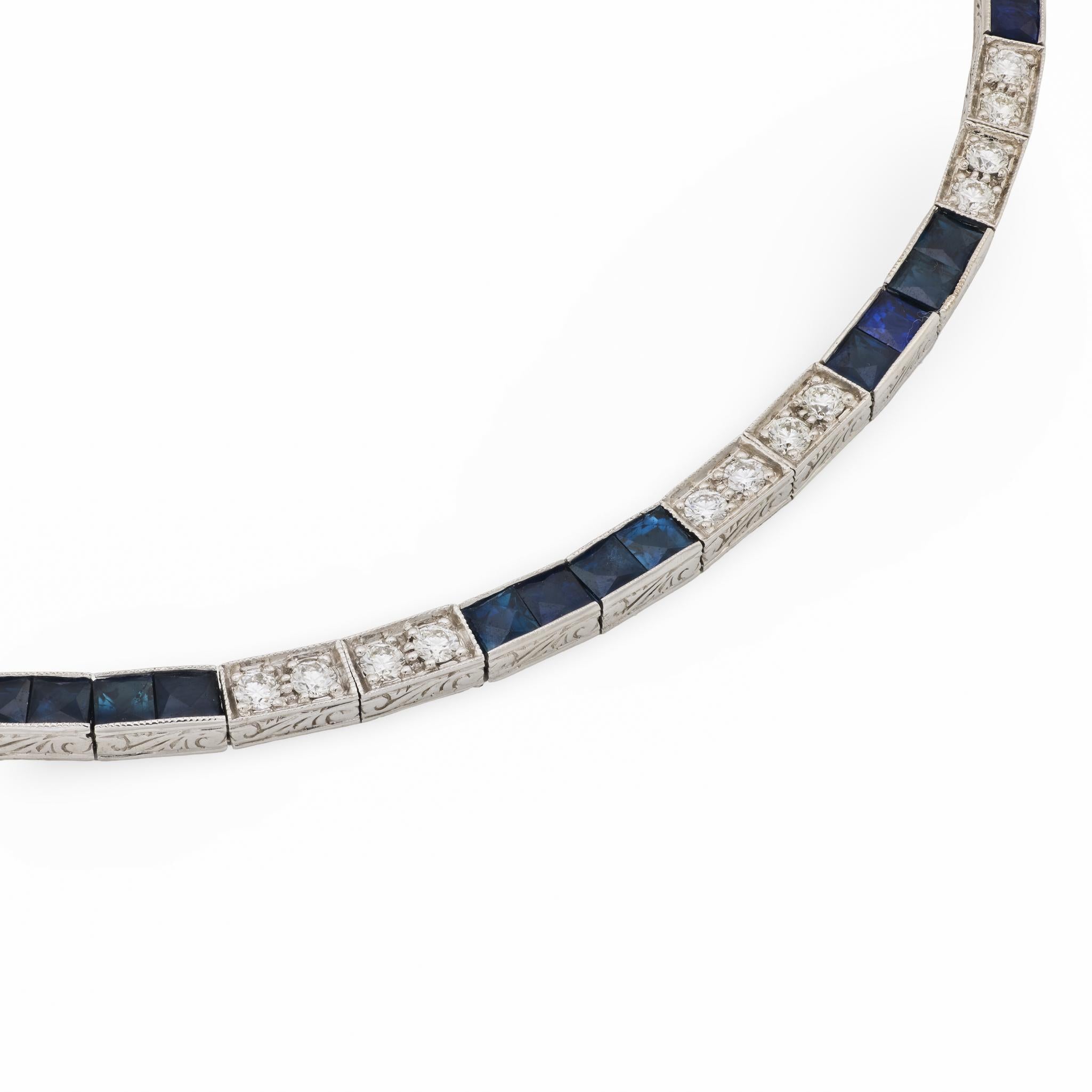 Art Deco 14k Diamond & Sapphire Tennis Necklace