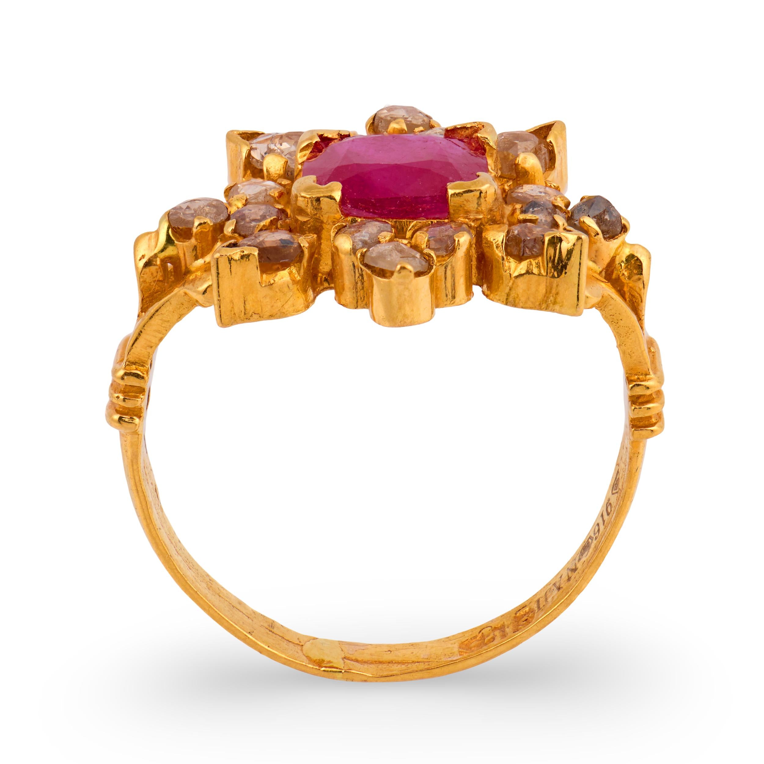 ANJANEY JEWELRY 22k Estate Ruby & Diamond Ring