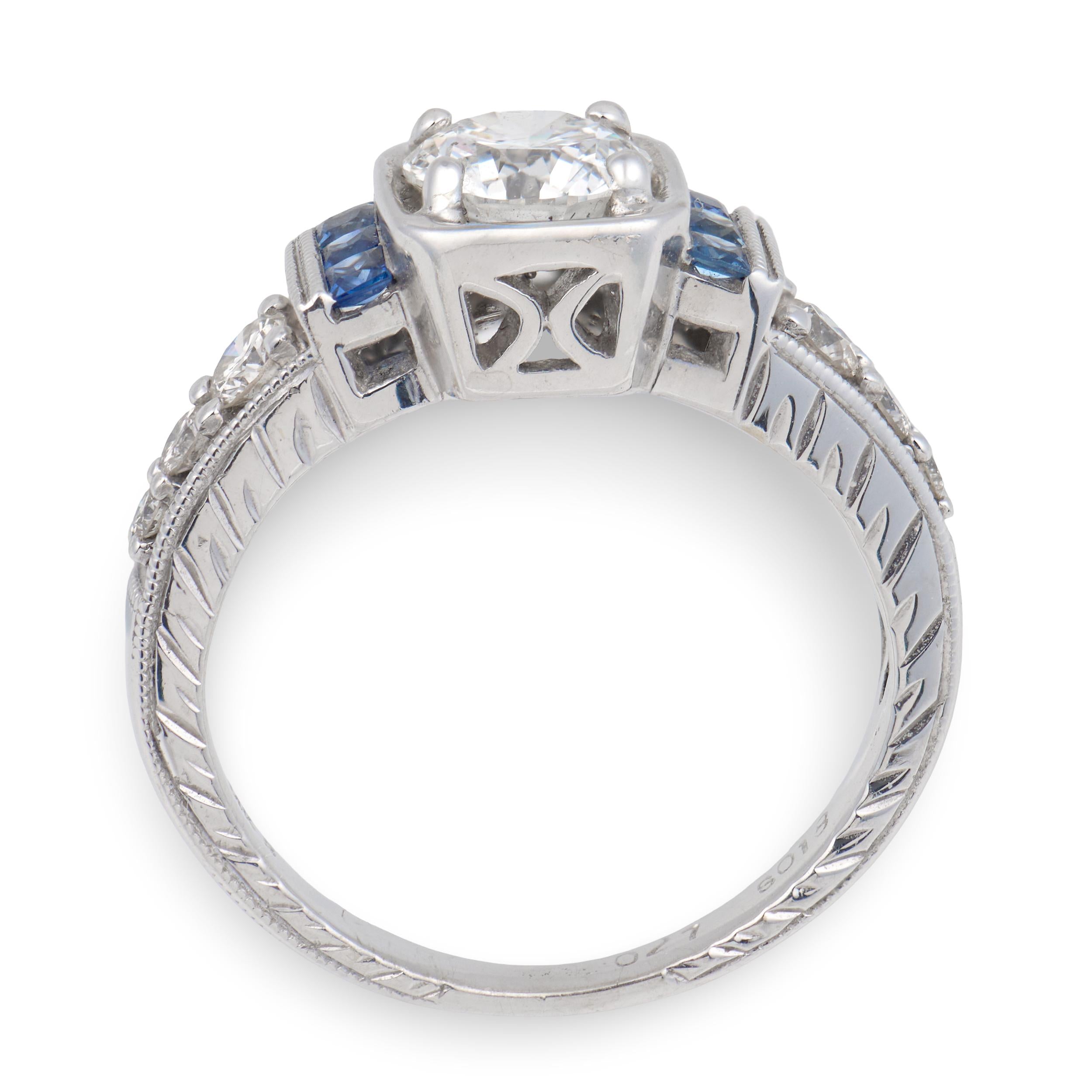 Estate 14k Diamond & Sapphire Engagement Ring .60ct