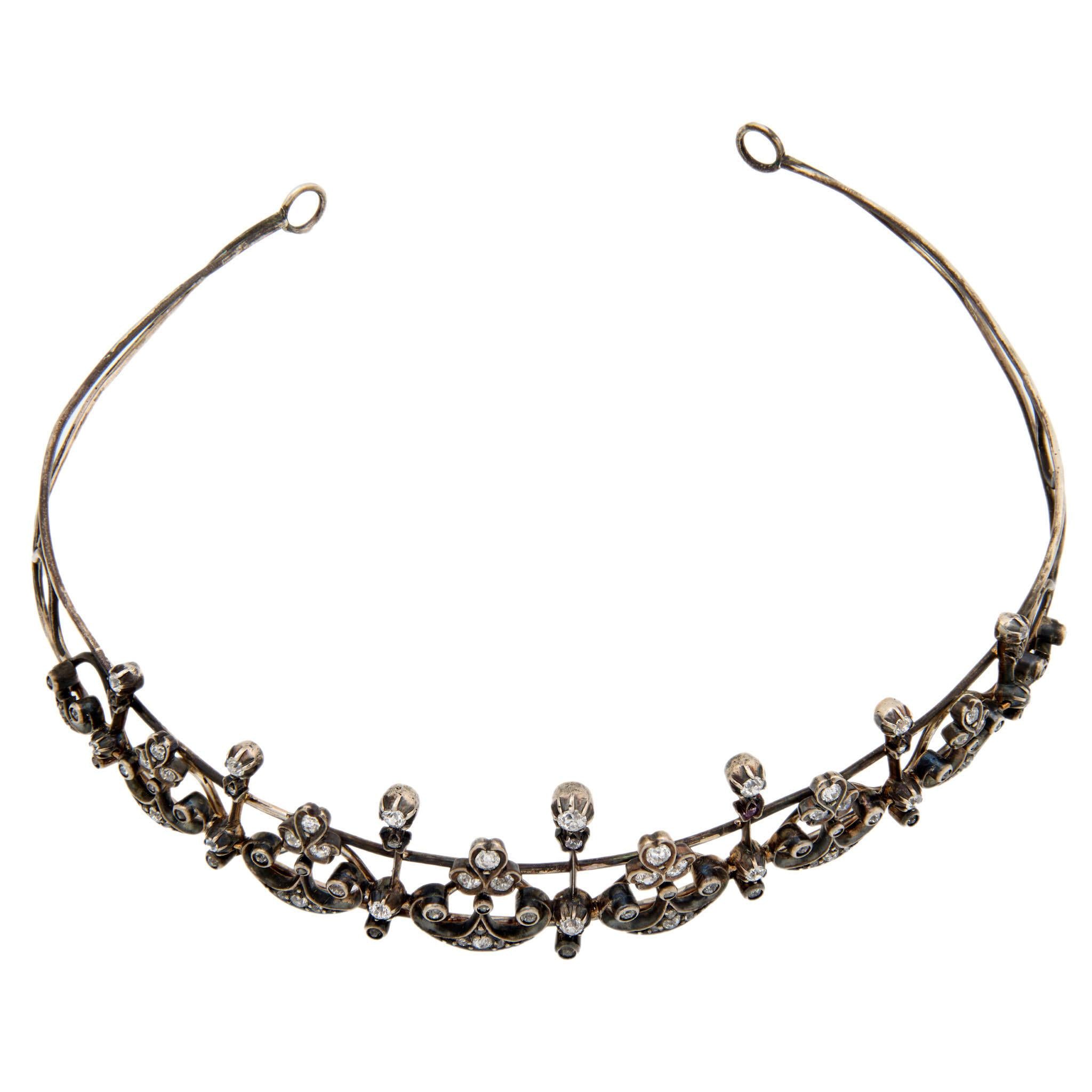 Victorian 14k/Sterling Silver Diamond Tiara