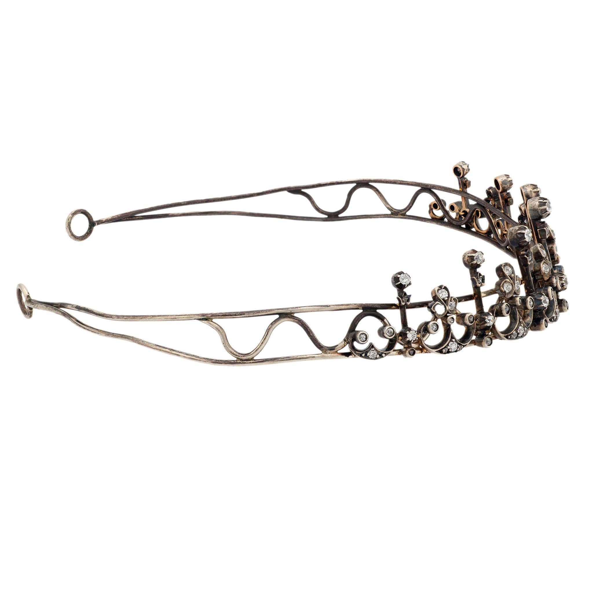 Victorian 14k/Sterling Silver Diamond Tiara