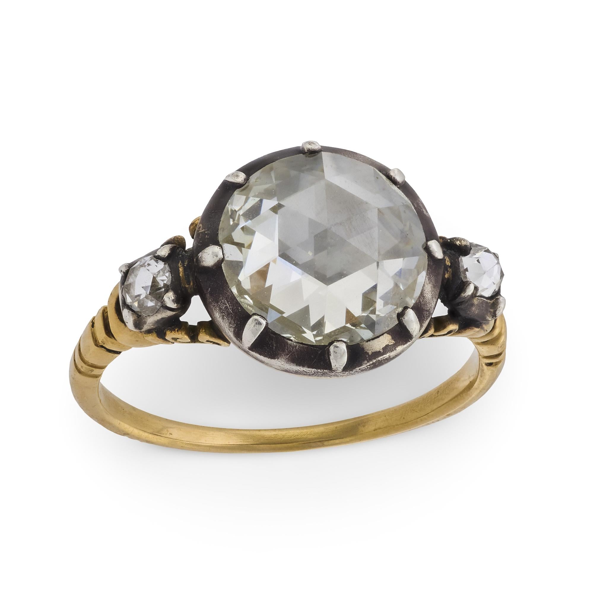 Georgian English 14k/Sterling Silver Diamond Engagement Ring 1.60ct