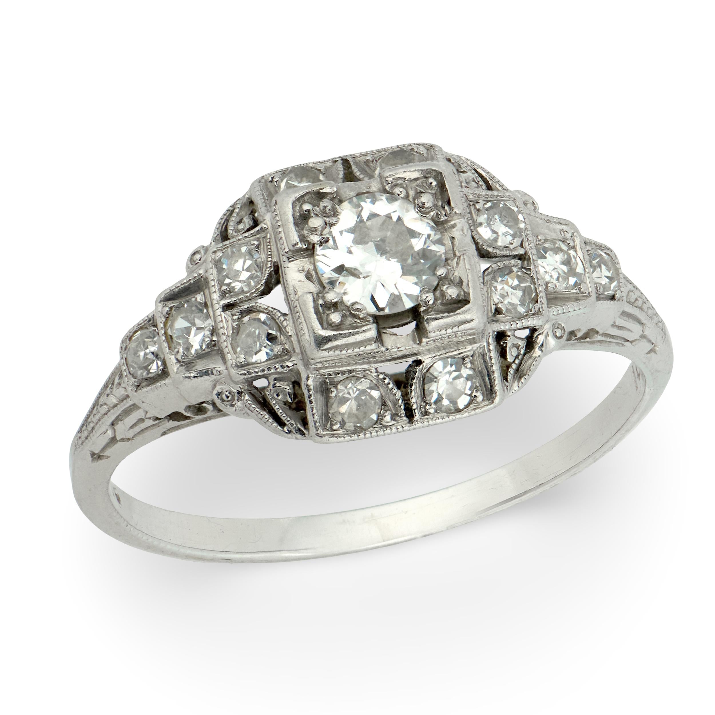 Art Deco Platinum Diamond Engagement Ring .35ct