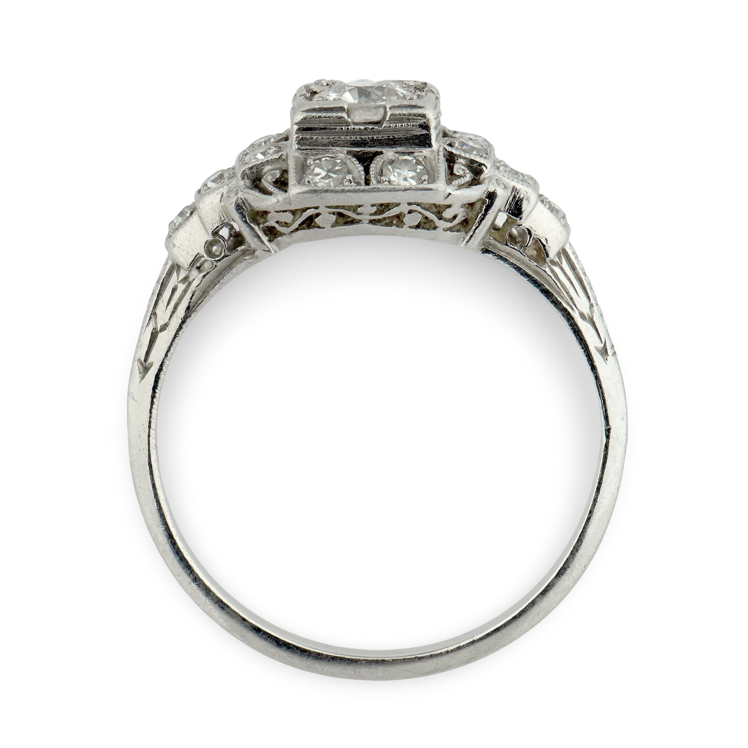 Art Deco Platinum Diamond Engagement Ring .35ct