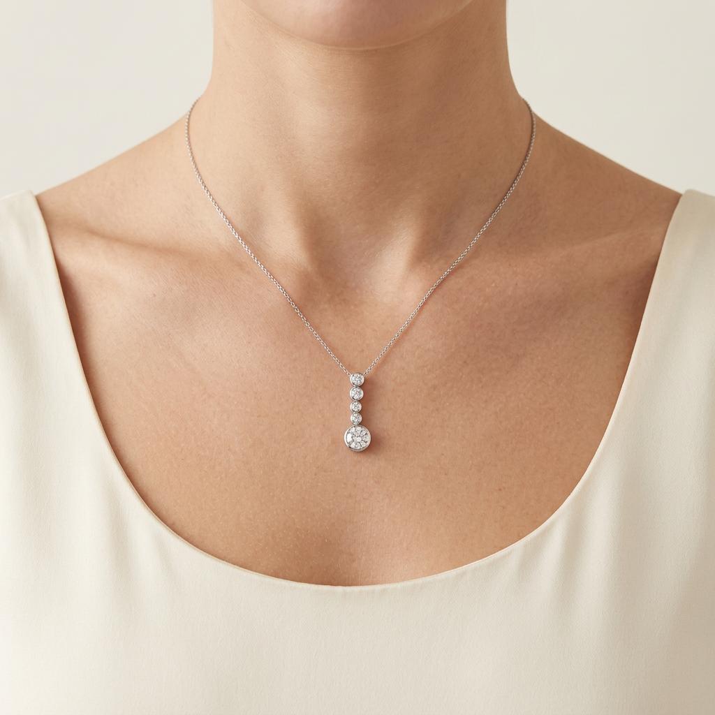 Art Deco Platinum Diamond Drop Pendant Necklace