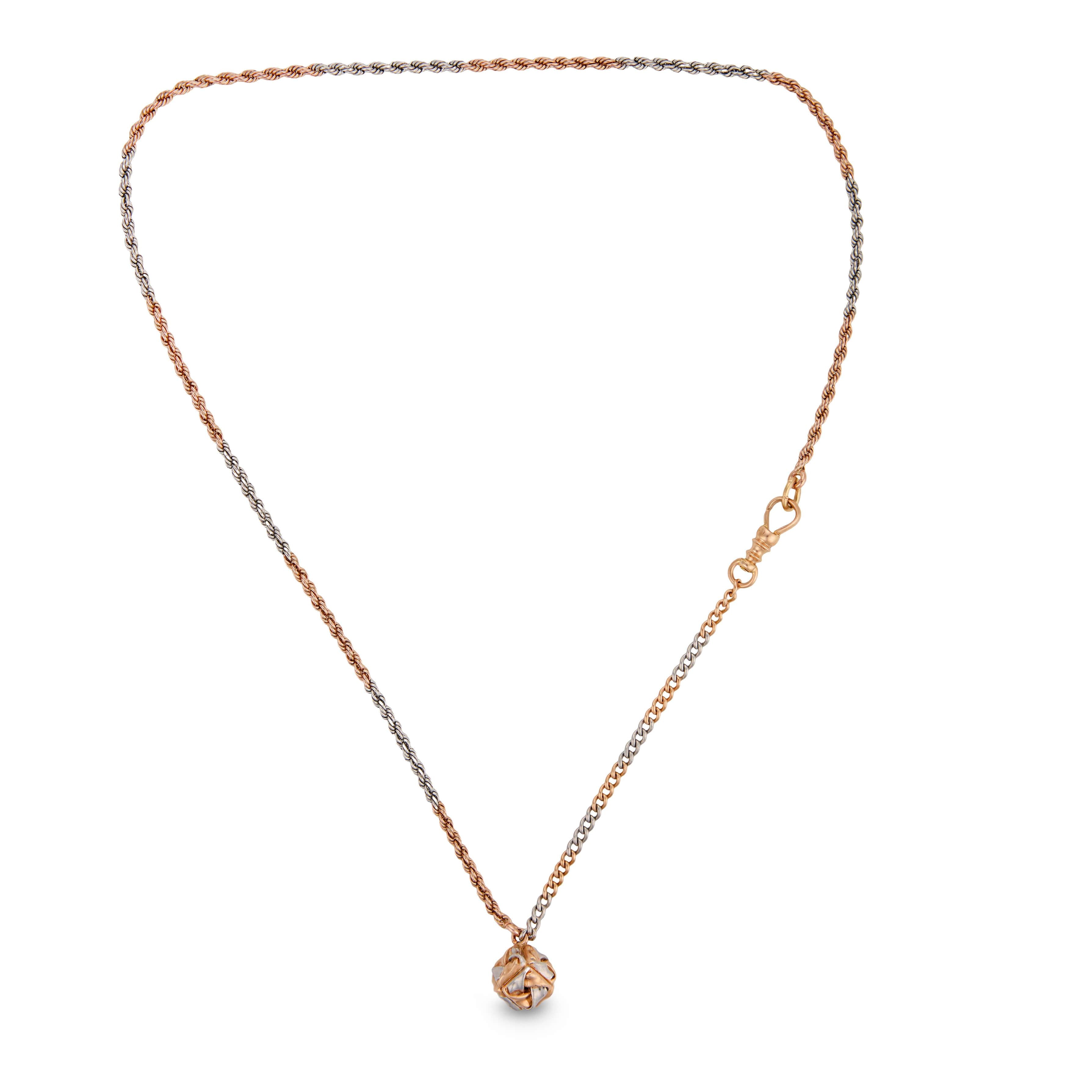 Edwardian 18k/Platinum Knot-Motif Pendant Watch Chain 18"
