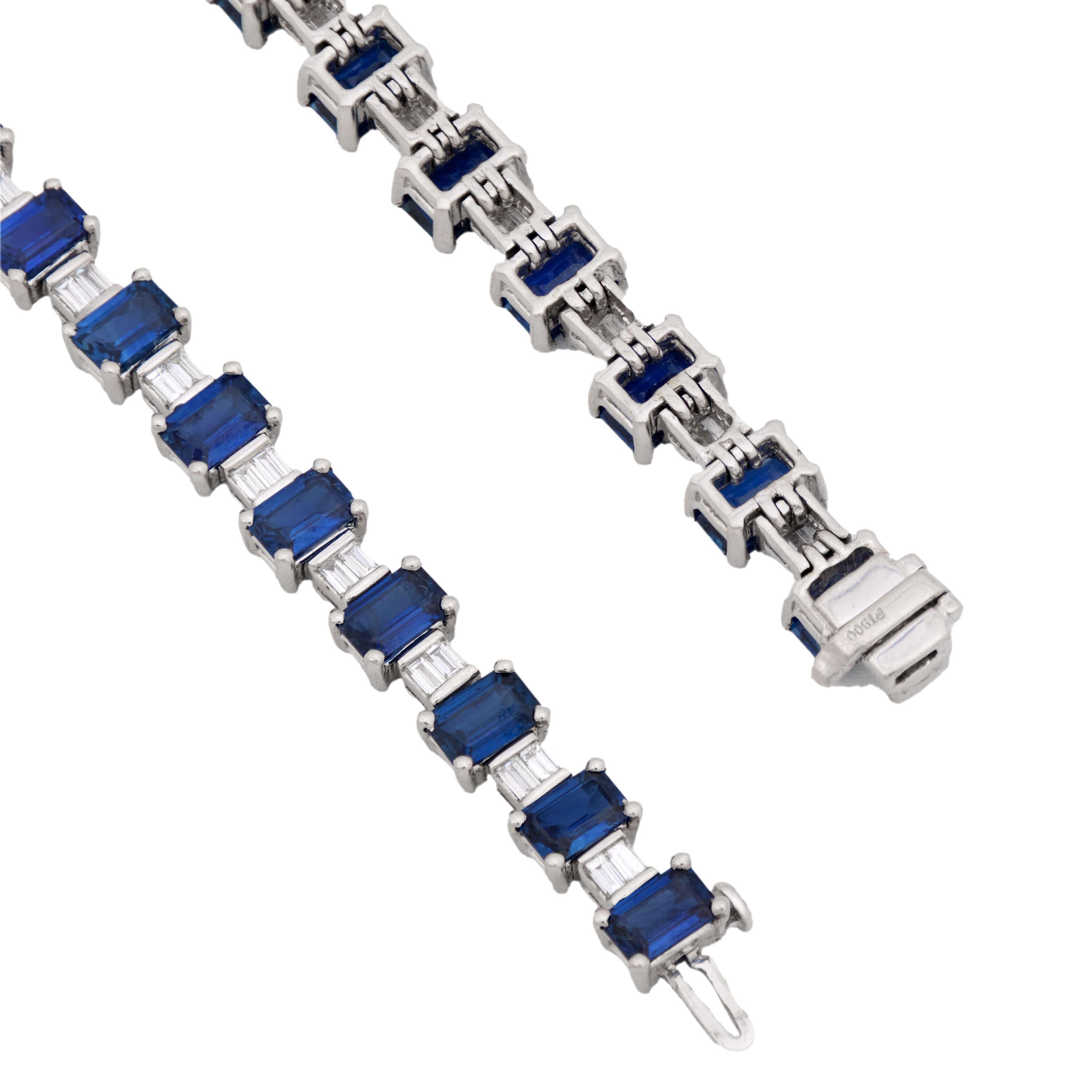 Estate Platinum Sapphire and Diamond Tennis Bracelet