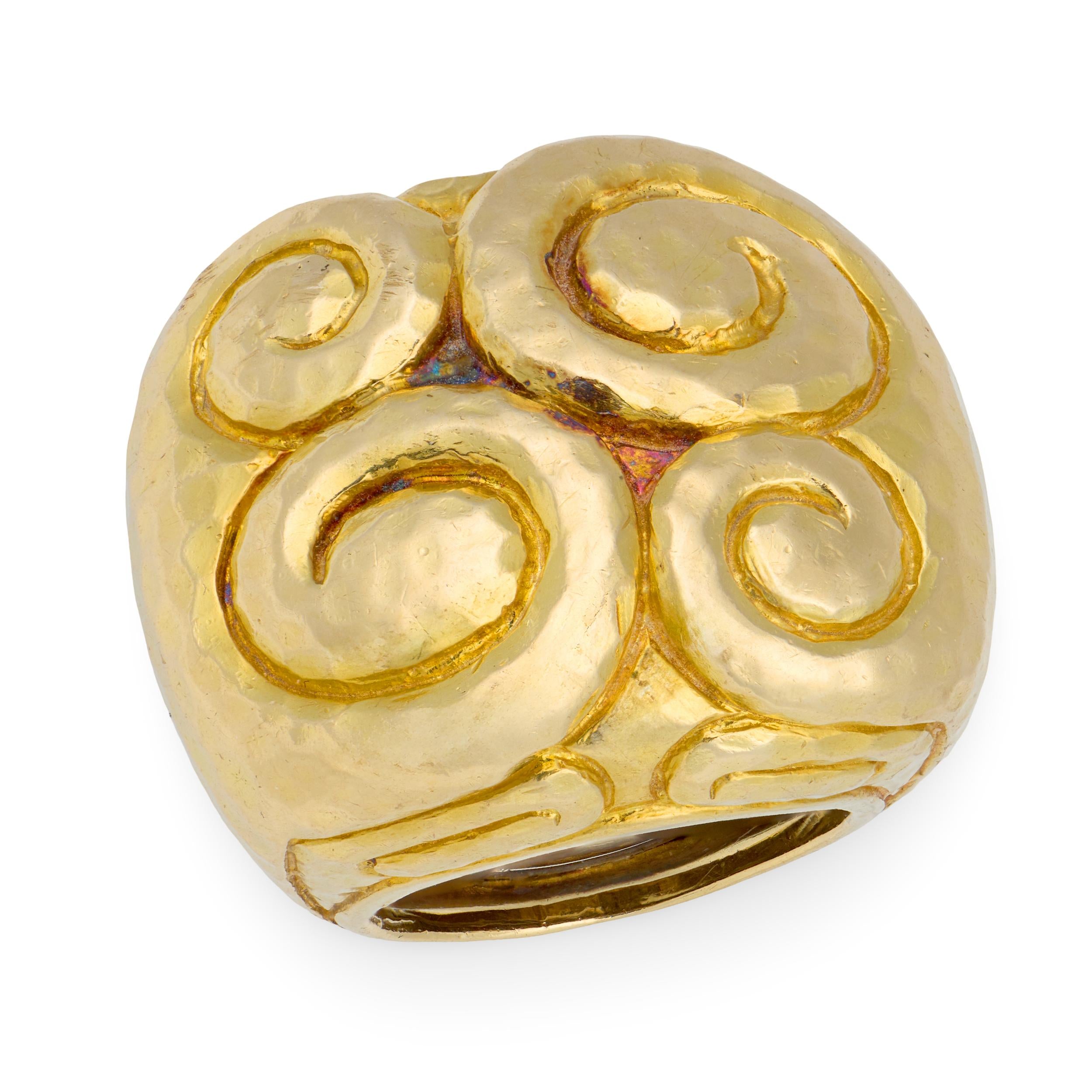 DAVID WEBB Estate 18k Hammered Gold Swirl Ring