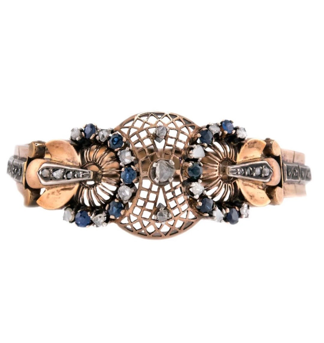 Victorian 14k/Sterling Silver Diamond & Sapphire Belly Bracelet