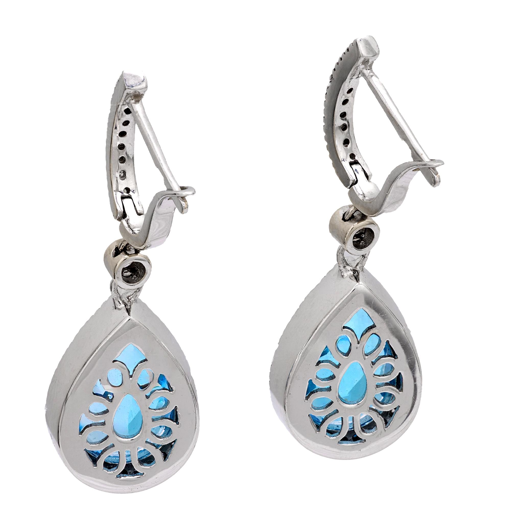 Estate 18k Blue Topaz and Diamond Drop Earrings