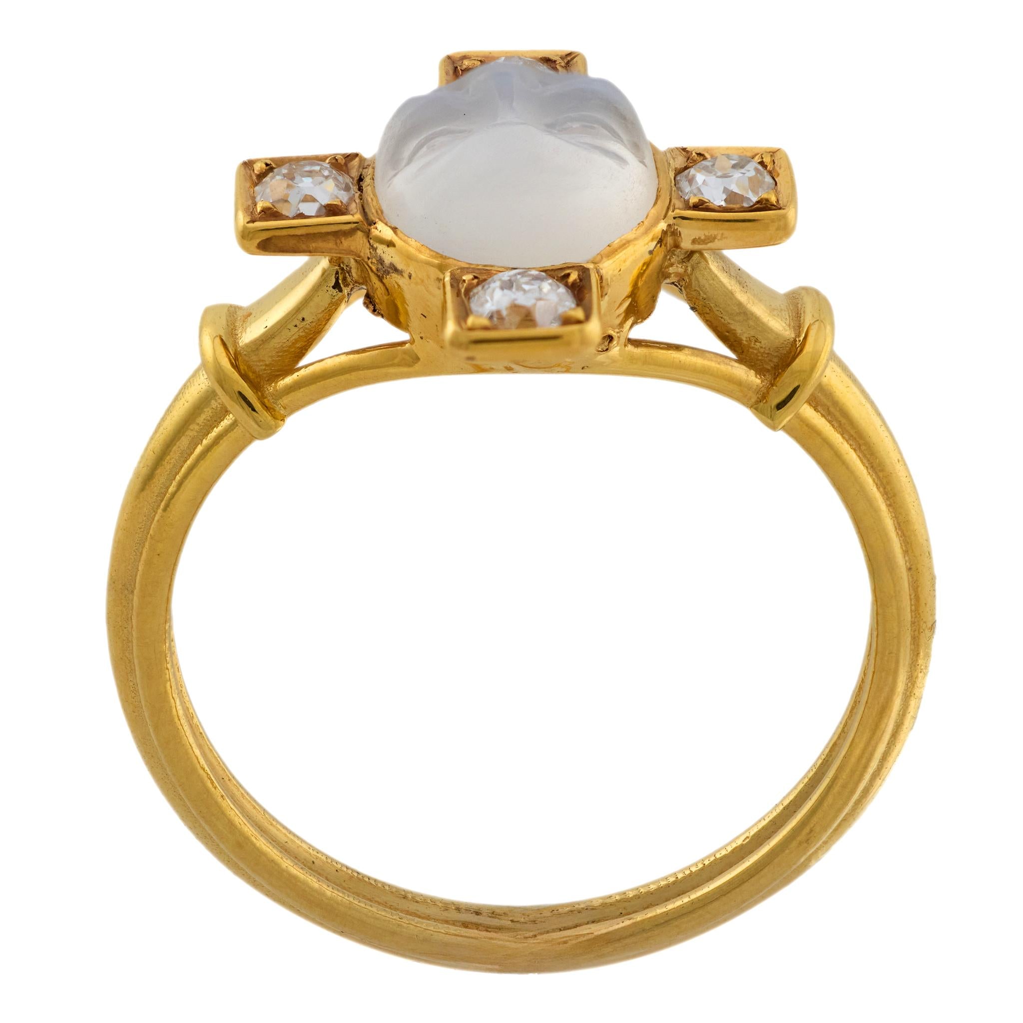 Edwardian 14k "Man In The Moon" Moonstone and Diamond Ring