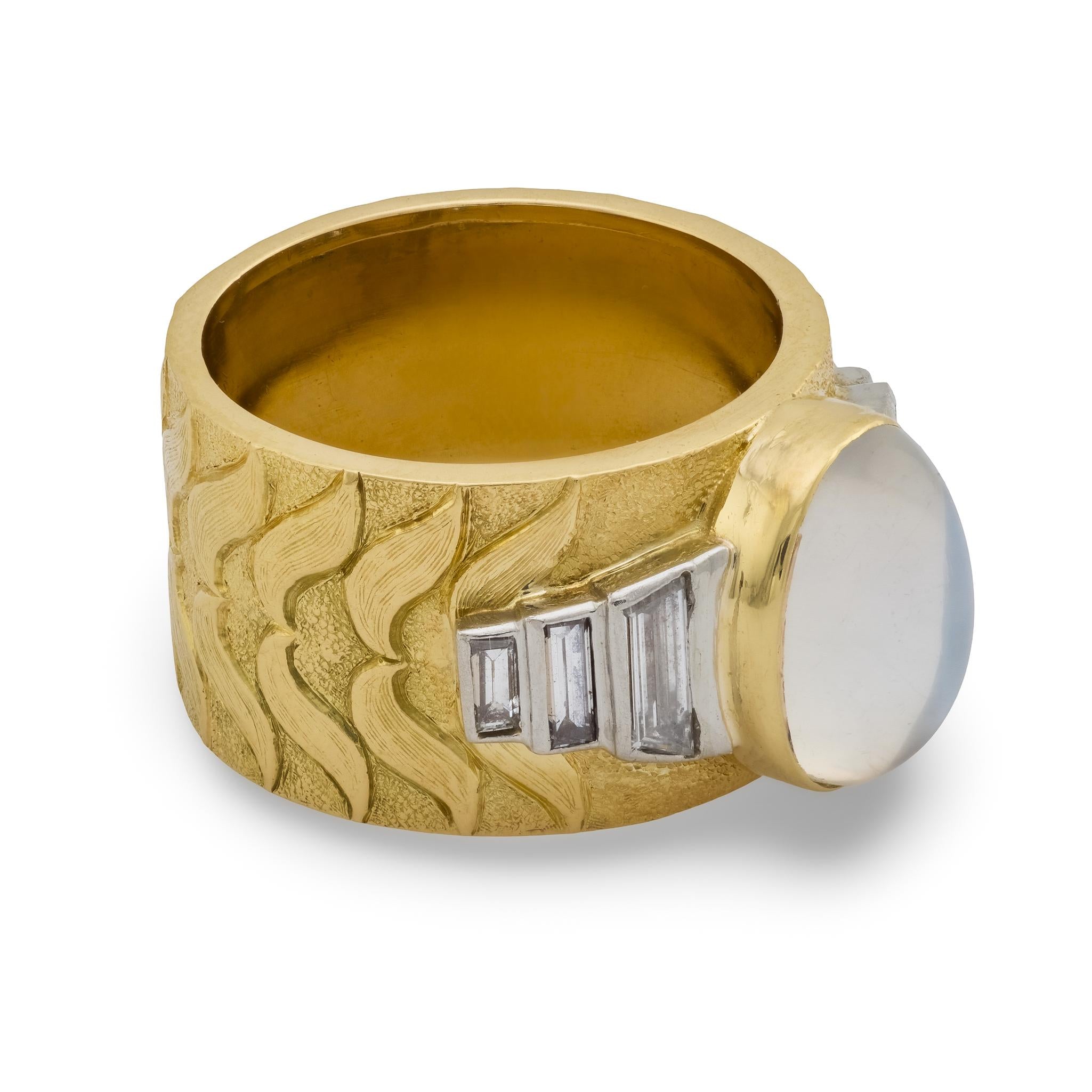 Estate 18k Moonstone & Diamond Cigar Band