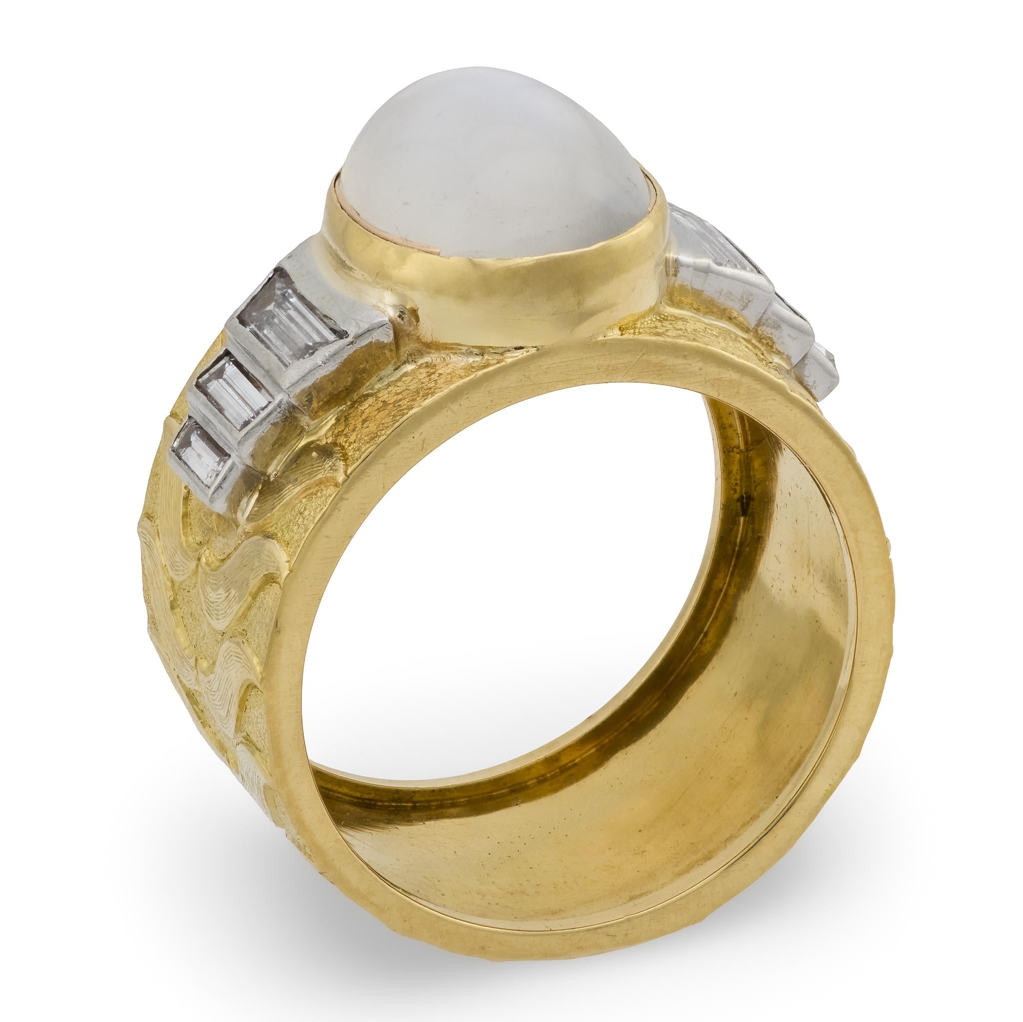 Estate 18k Moonstone & Diamond Cigar Band
