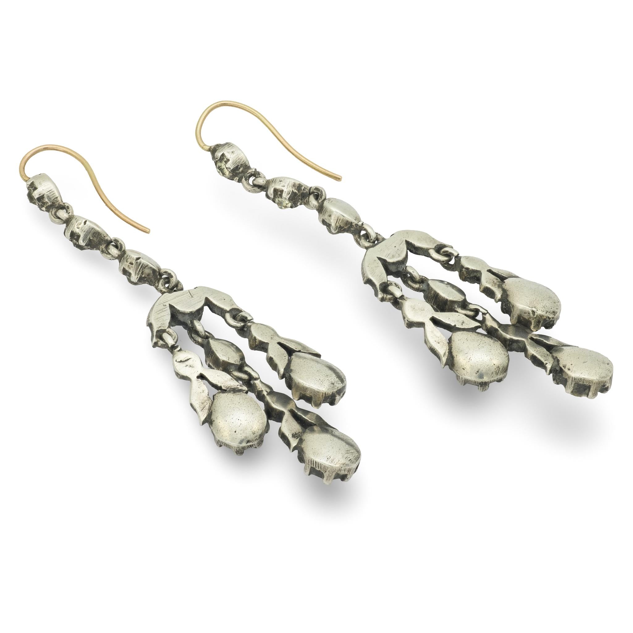 Victorian English 15k/Sterling Silver Paste Chandelier Earrings