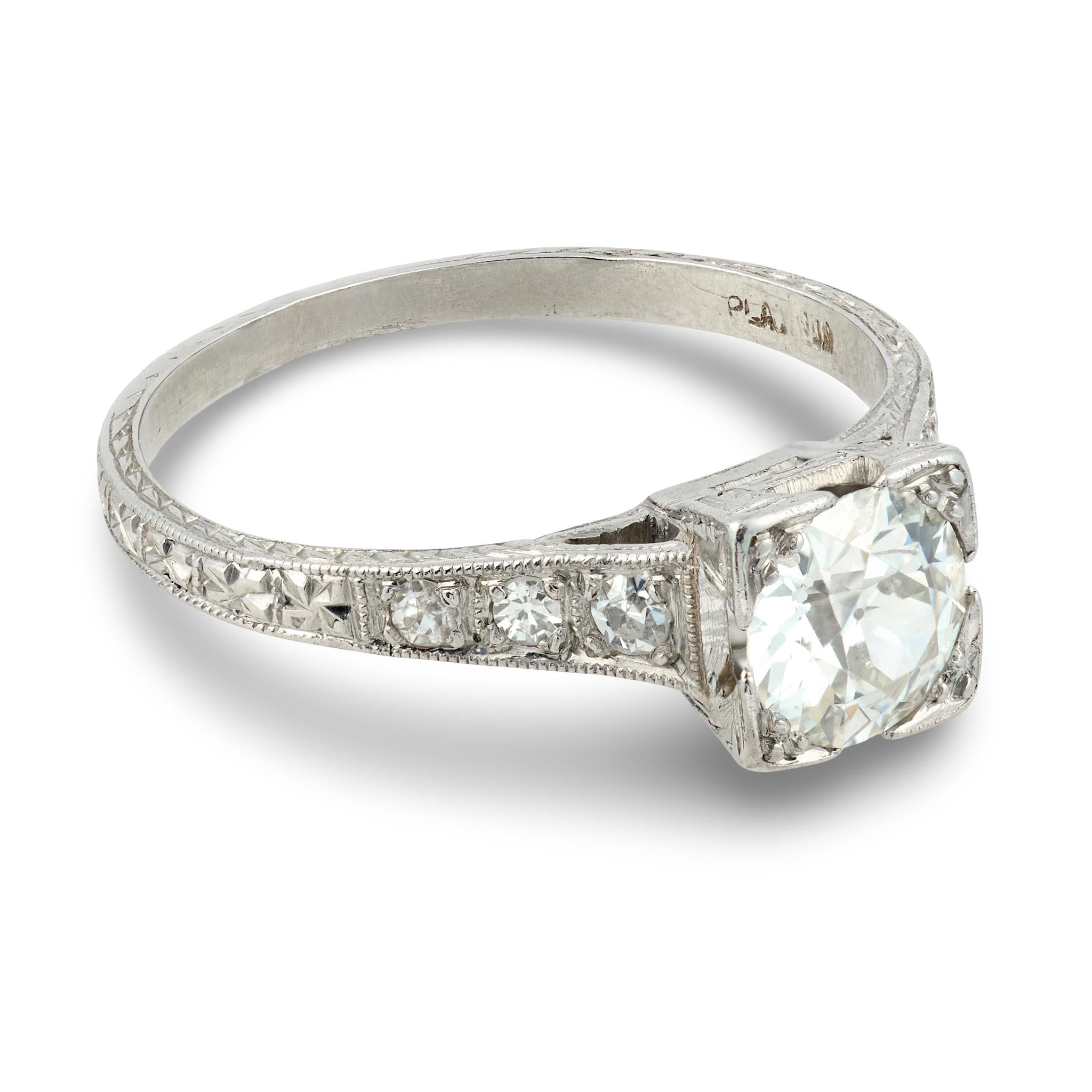 Art Deco Platinum Diamond Engagement Ring .80ct
