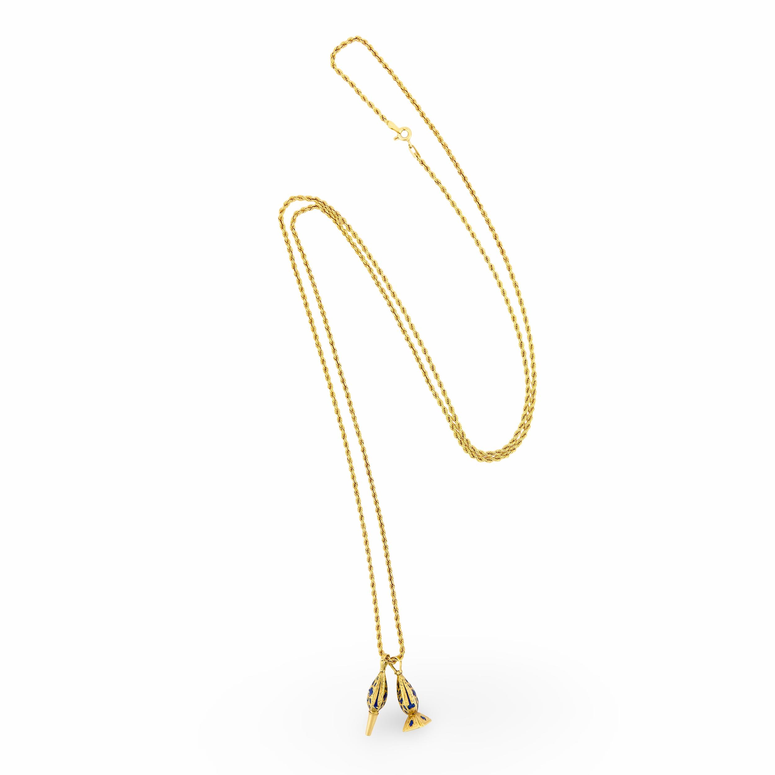 Georgian 18k/14k Enamel Fob Pendant Necklace