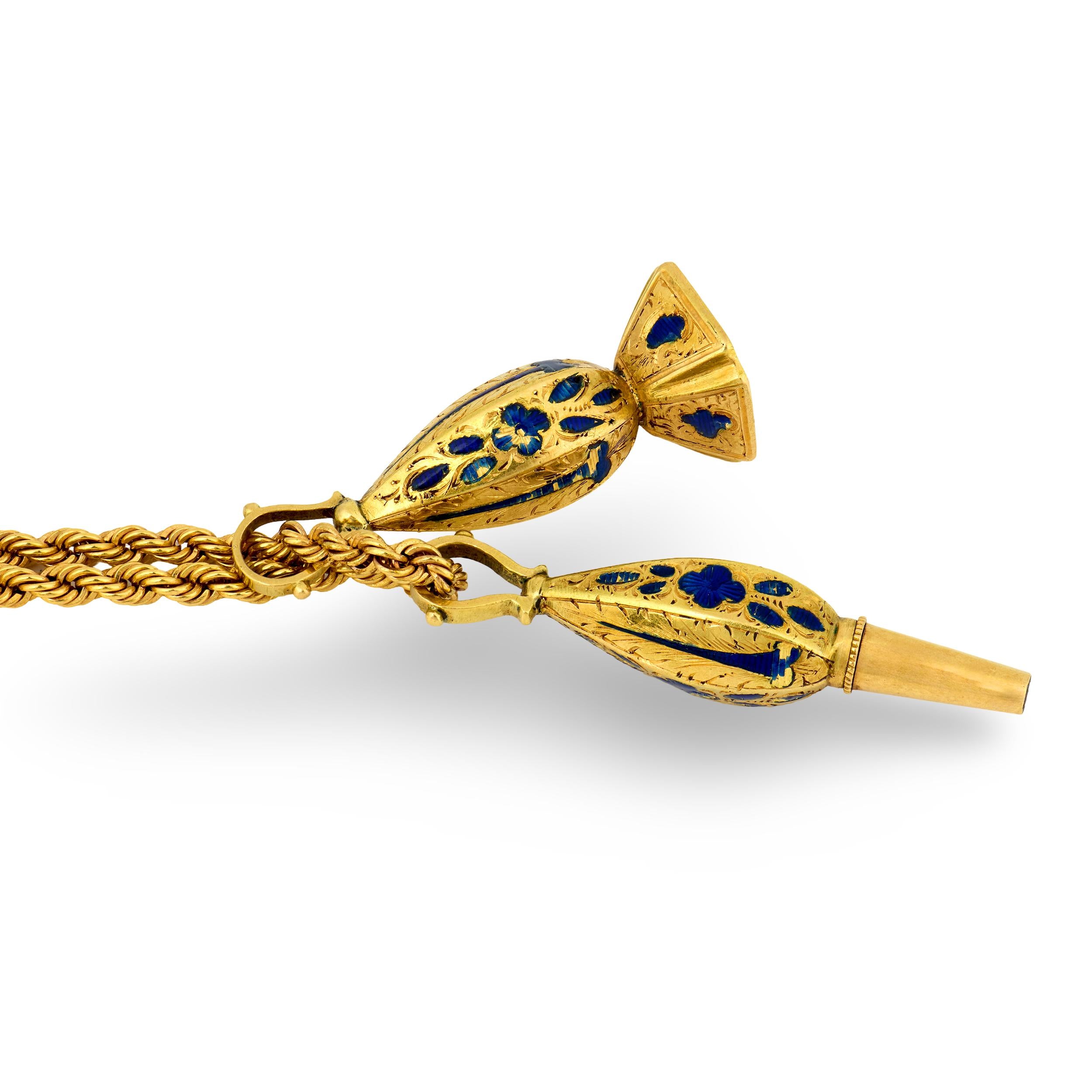 Georgian 18k/14k Enamel Fob Pendant Necklace