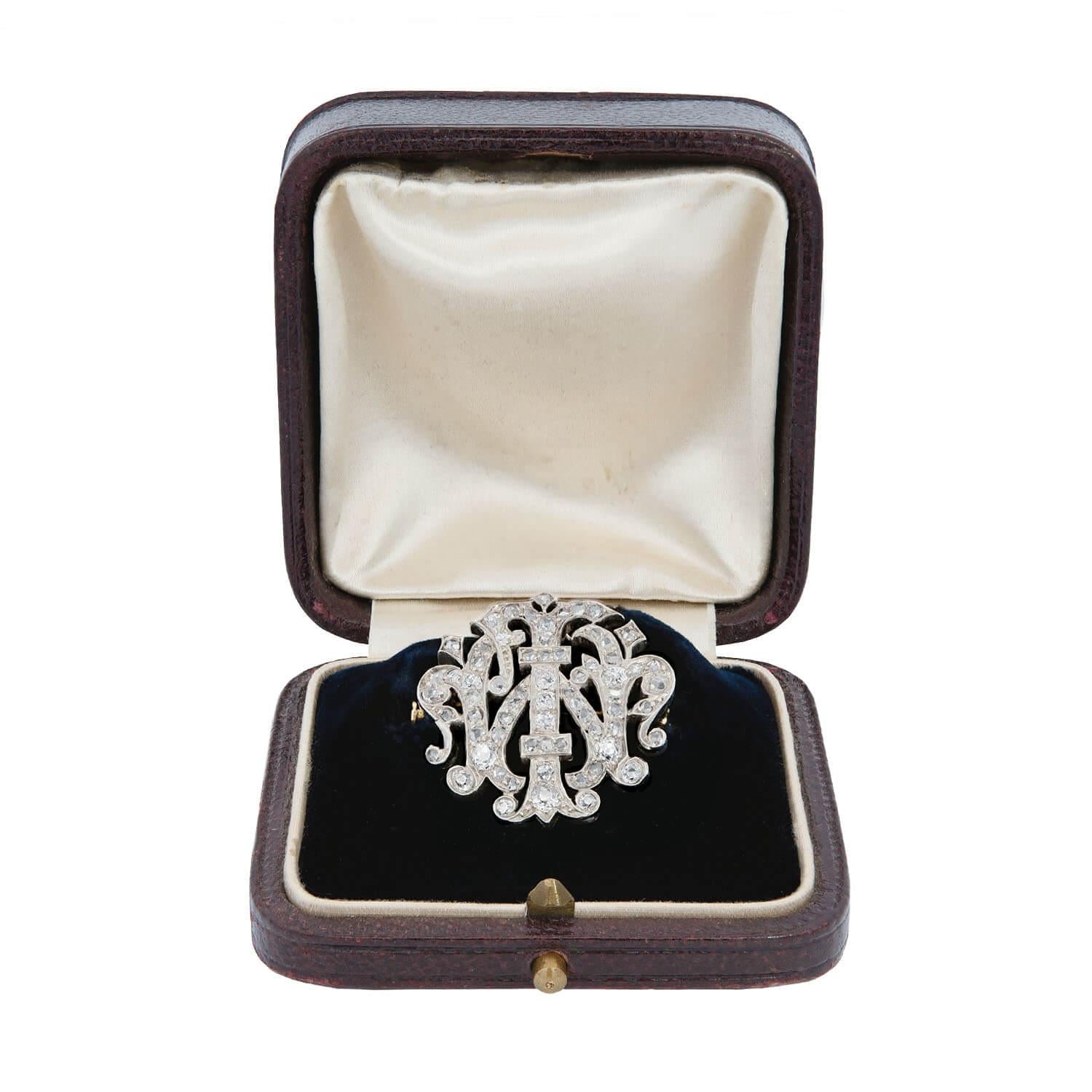 1 Victorian 18k/Sterling Silver Diamond Monogram Pin/Pendant