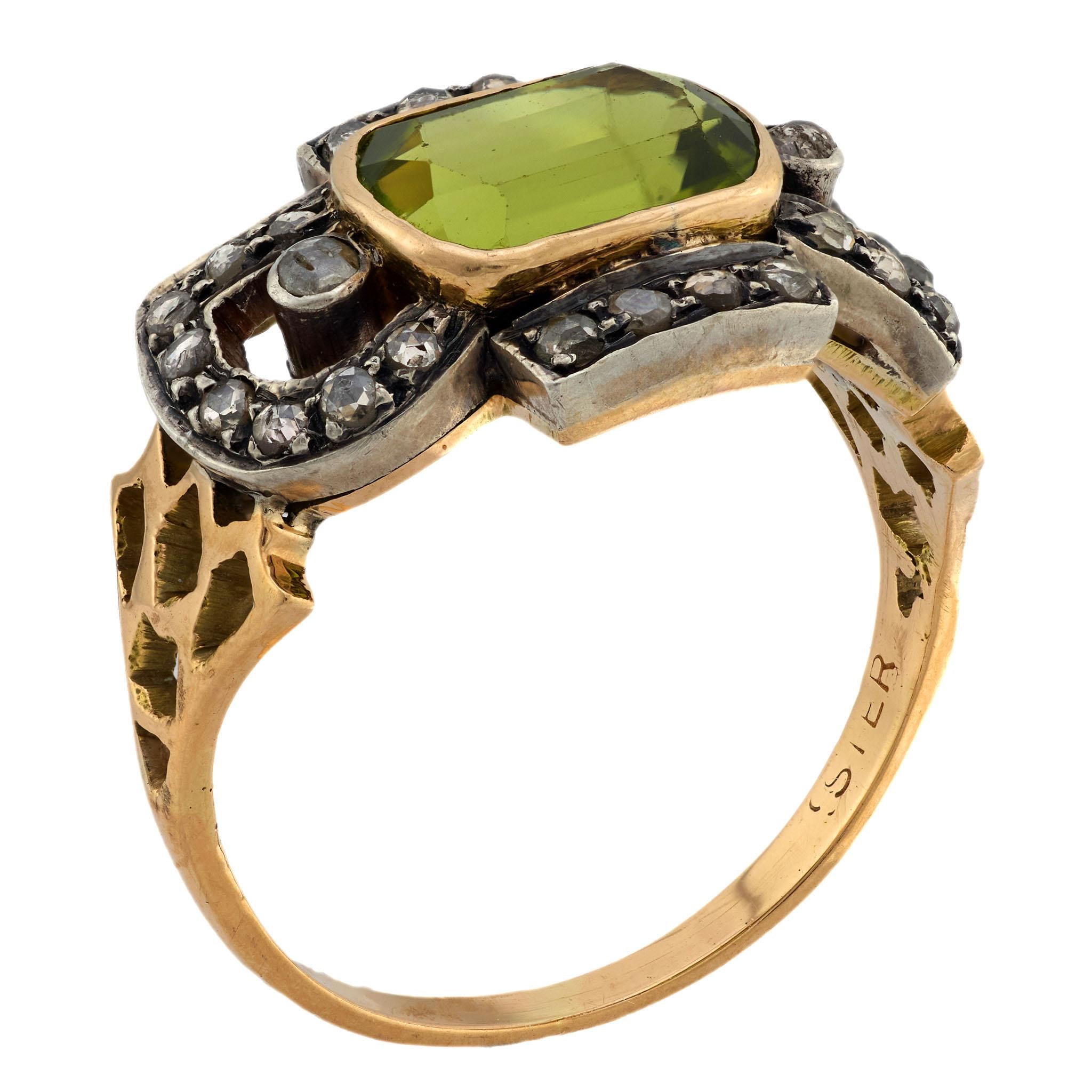 Victorian 14k/Platinum Peridot and Diamond Ring