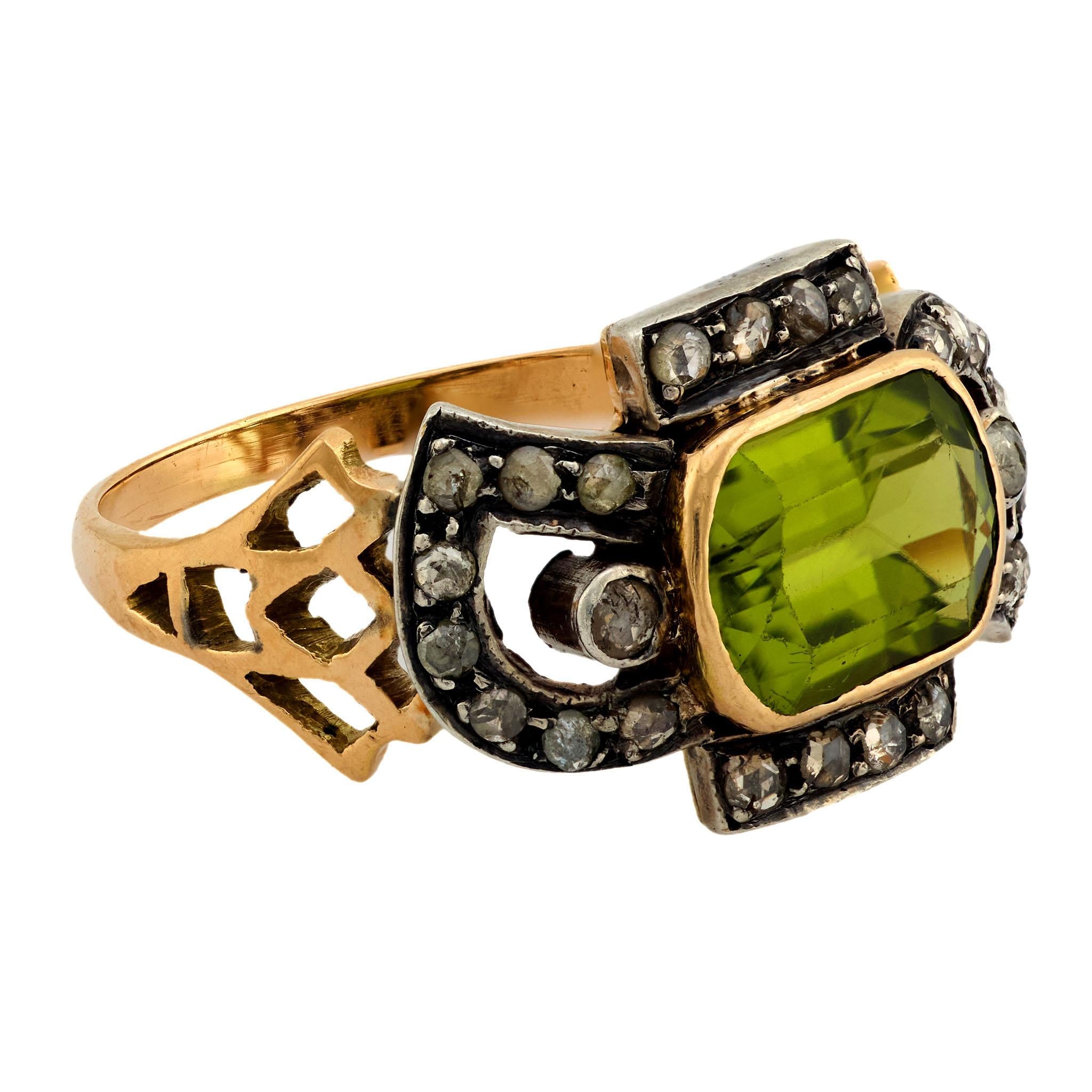 Victorian 14k/Platinum Peridot and Diamond Ring