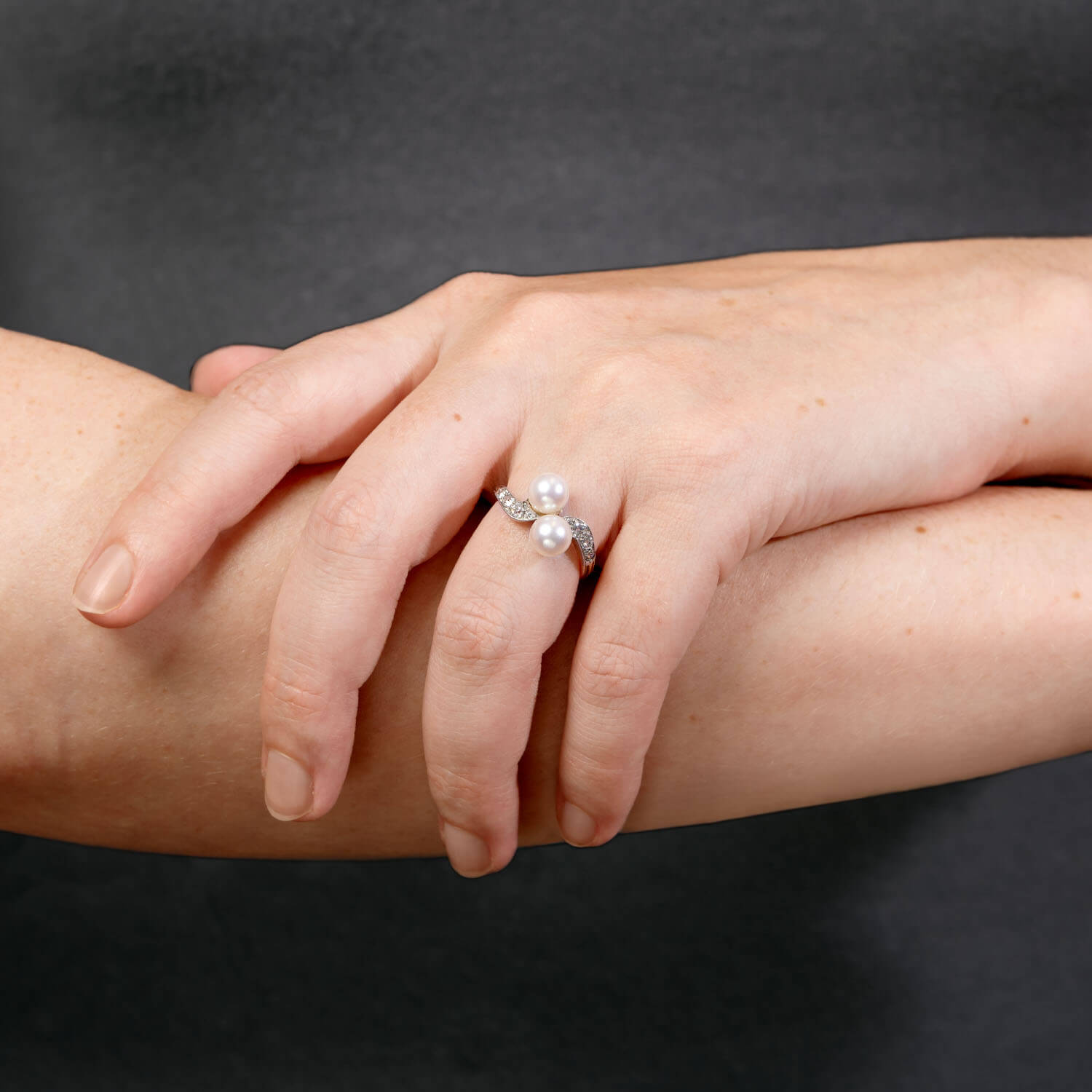 Edwardian 14kt/Platinum Diamond + Natural Pearl Bypass Ring