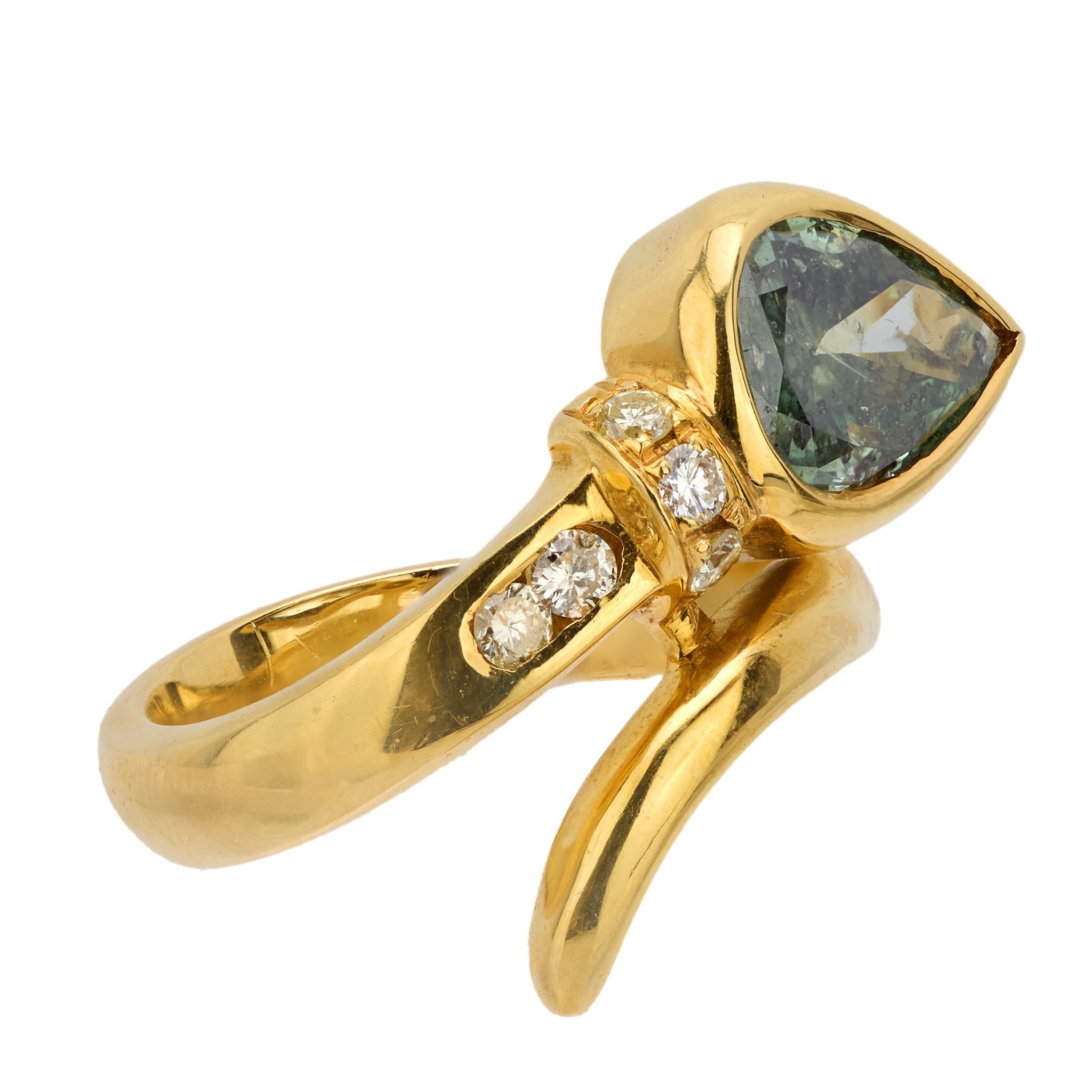 Estate 18k Green Diamond Snake Ring
