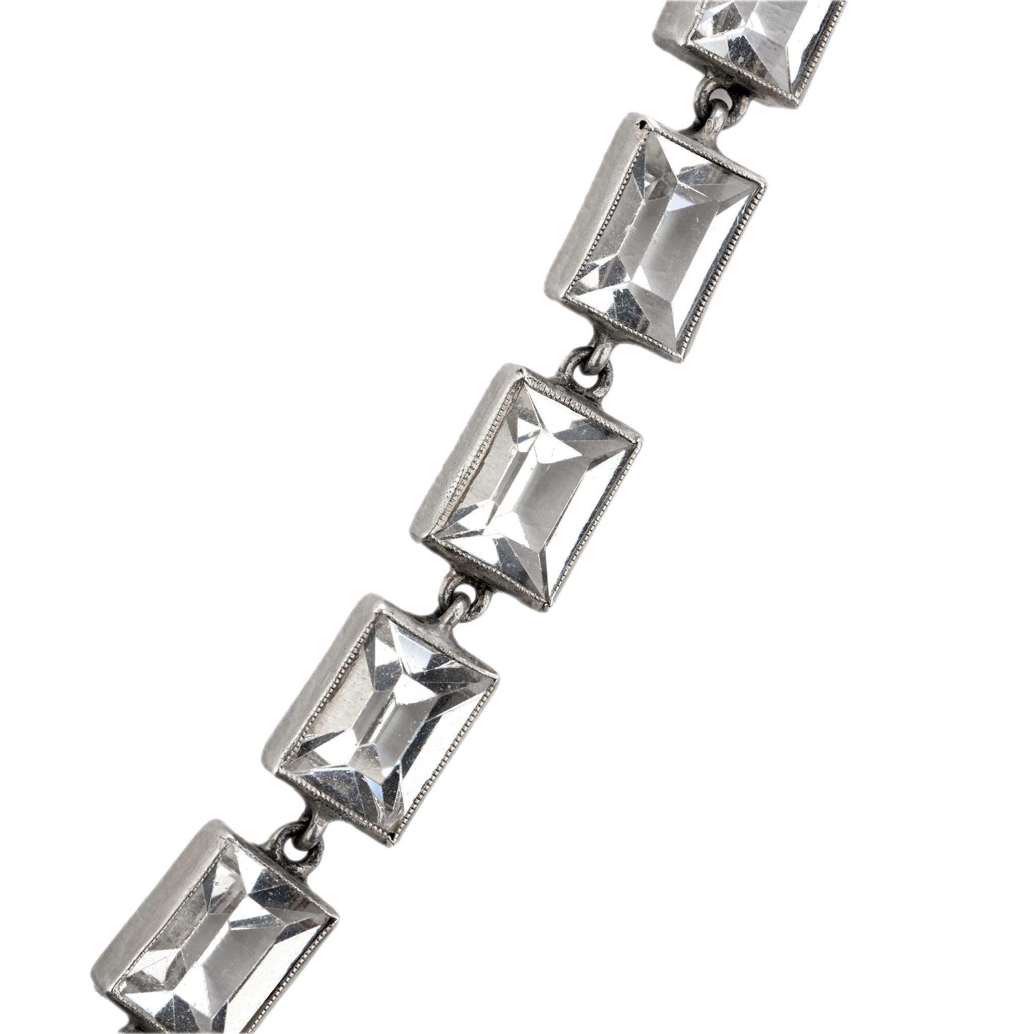Art Deco German Sterling Silver Crystal and Marcasite Arrow Motif Necklace