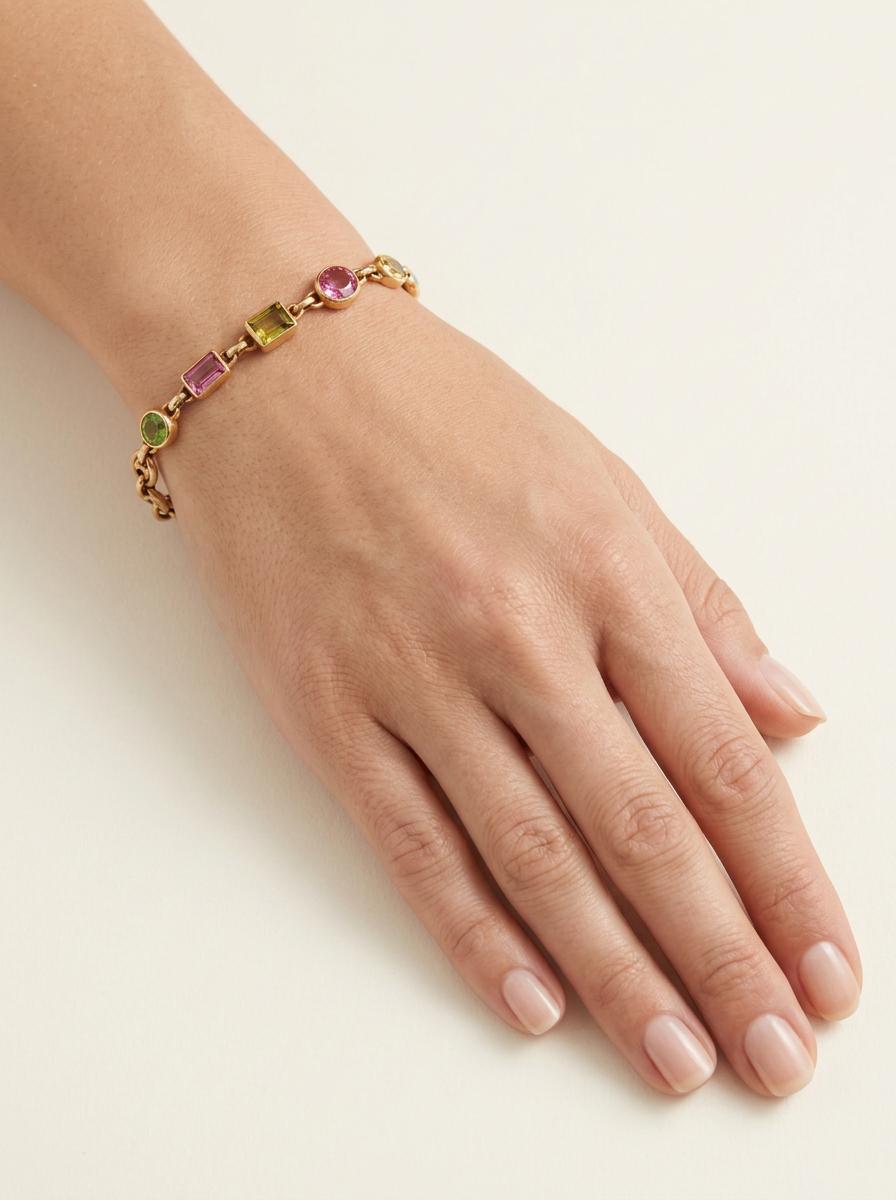 Estate 14k Multi-Stone "Gucci" Link Bracelet