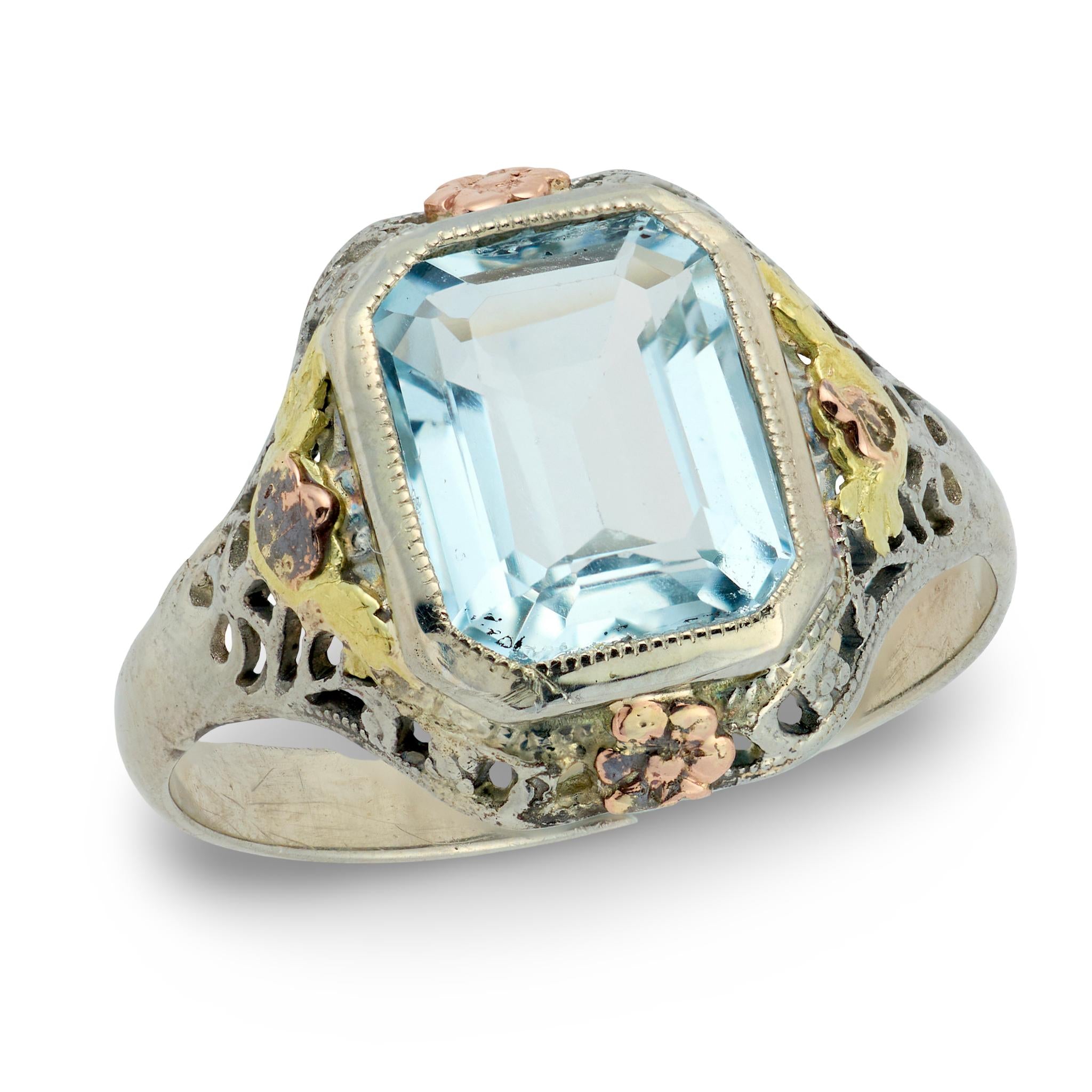 Art Nouveau 14k Aqua Ring