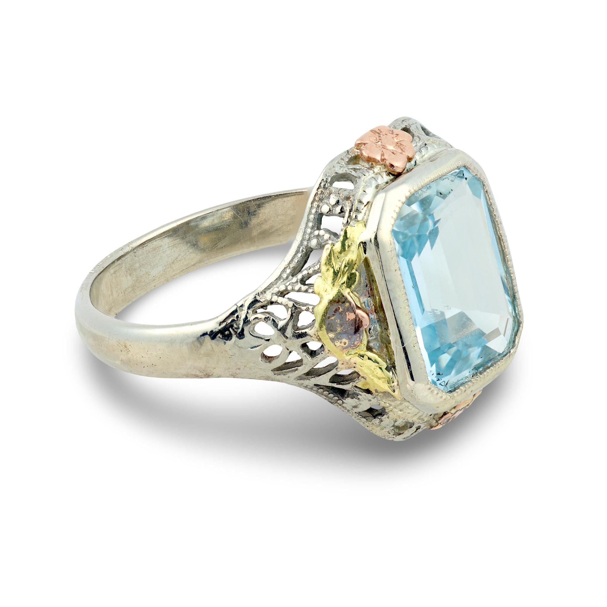 Art Nouveau 14k Aqua Ring