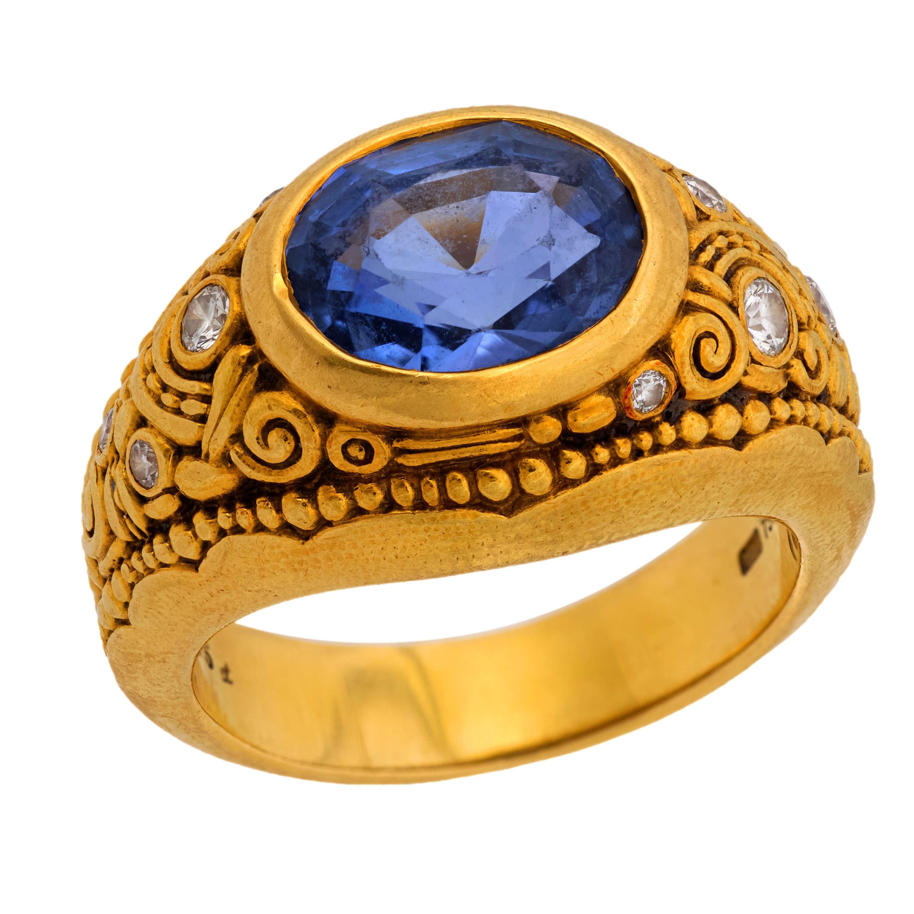 ALEX ŠEPKUS Estate 18k Sapphire and Diamond Ring