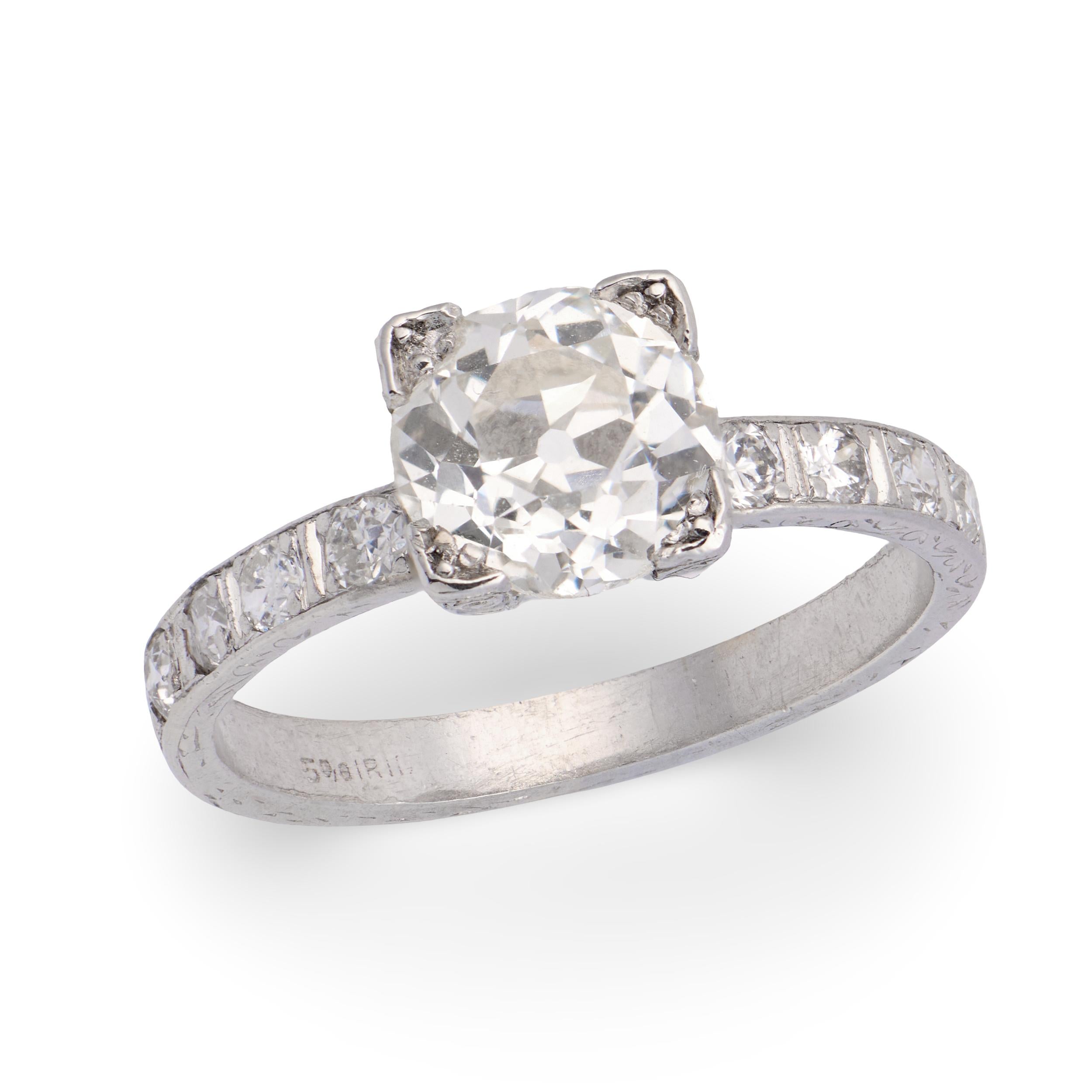 Art Deco Platinum Diamond Engagement Ring 1.59ct