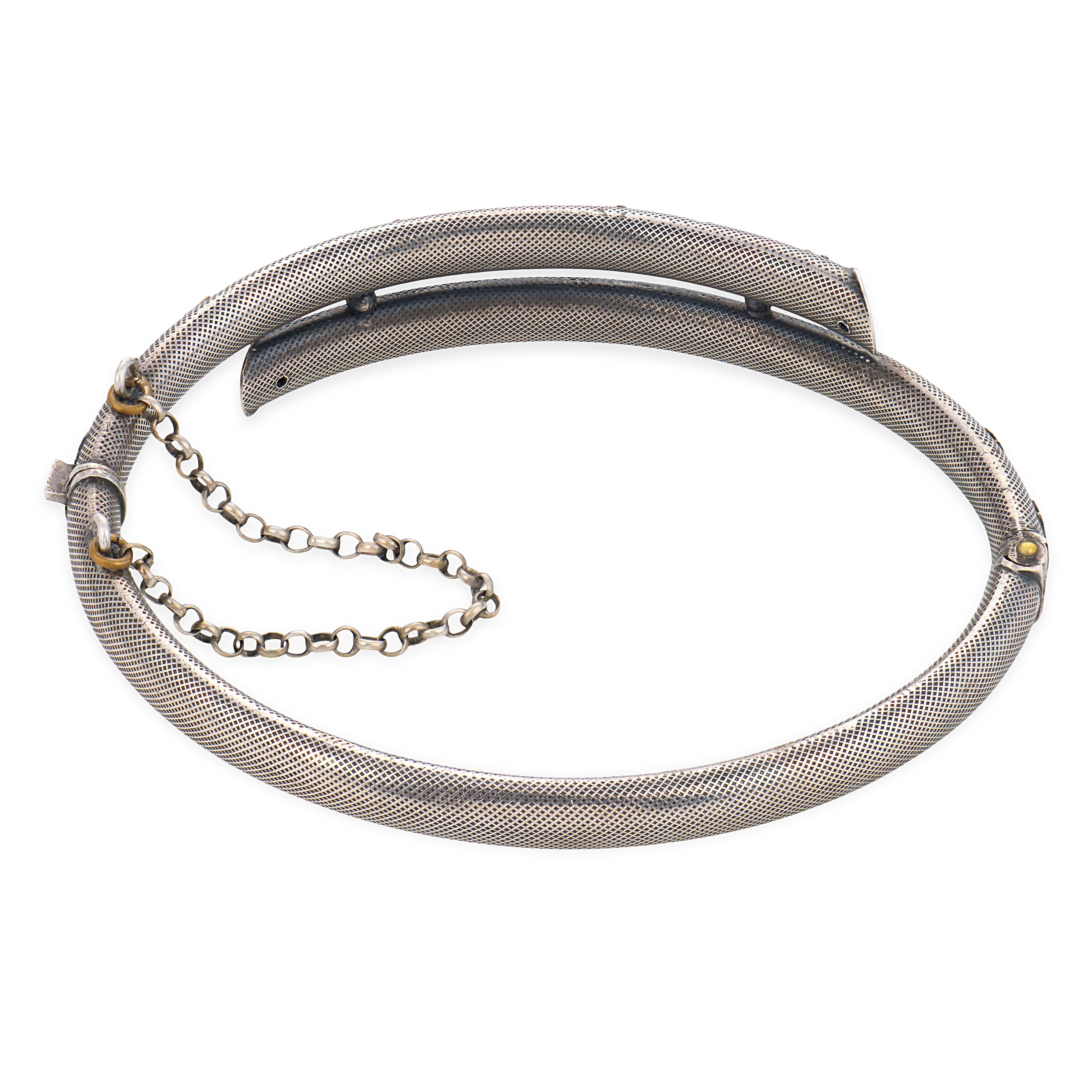 Victorian French 9k/800 Silver Niello Star-Motif Bangle