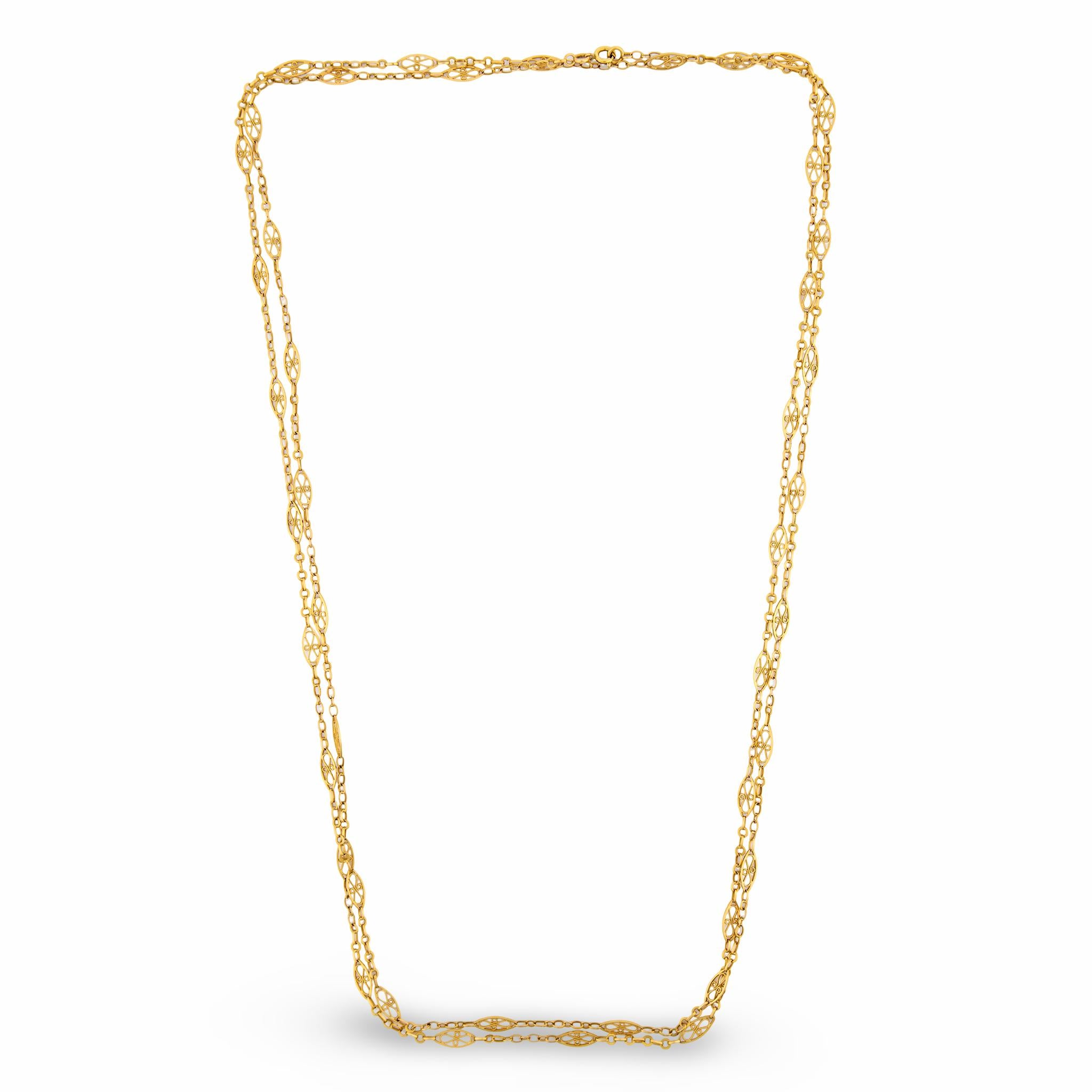 Art Nouveau French 18k Chain Necklace 61.5"